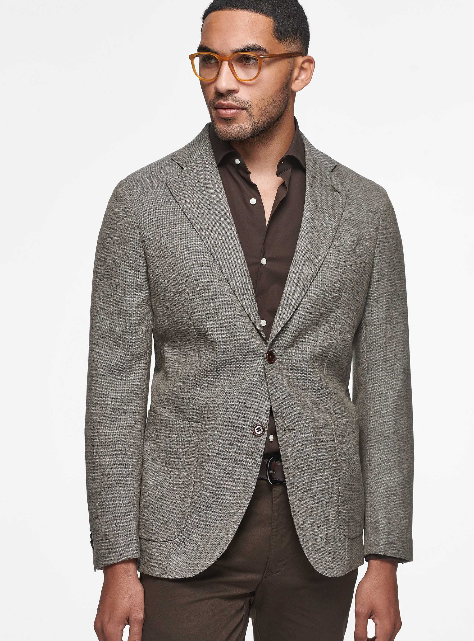 Giacca in lana micro texture, FANGO