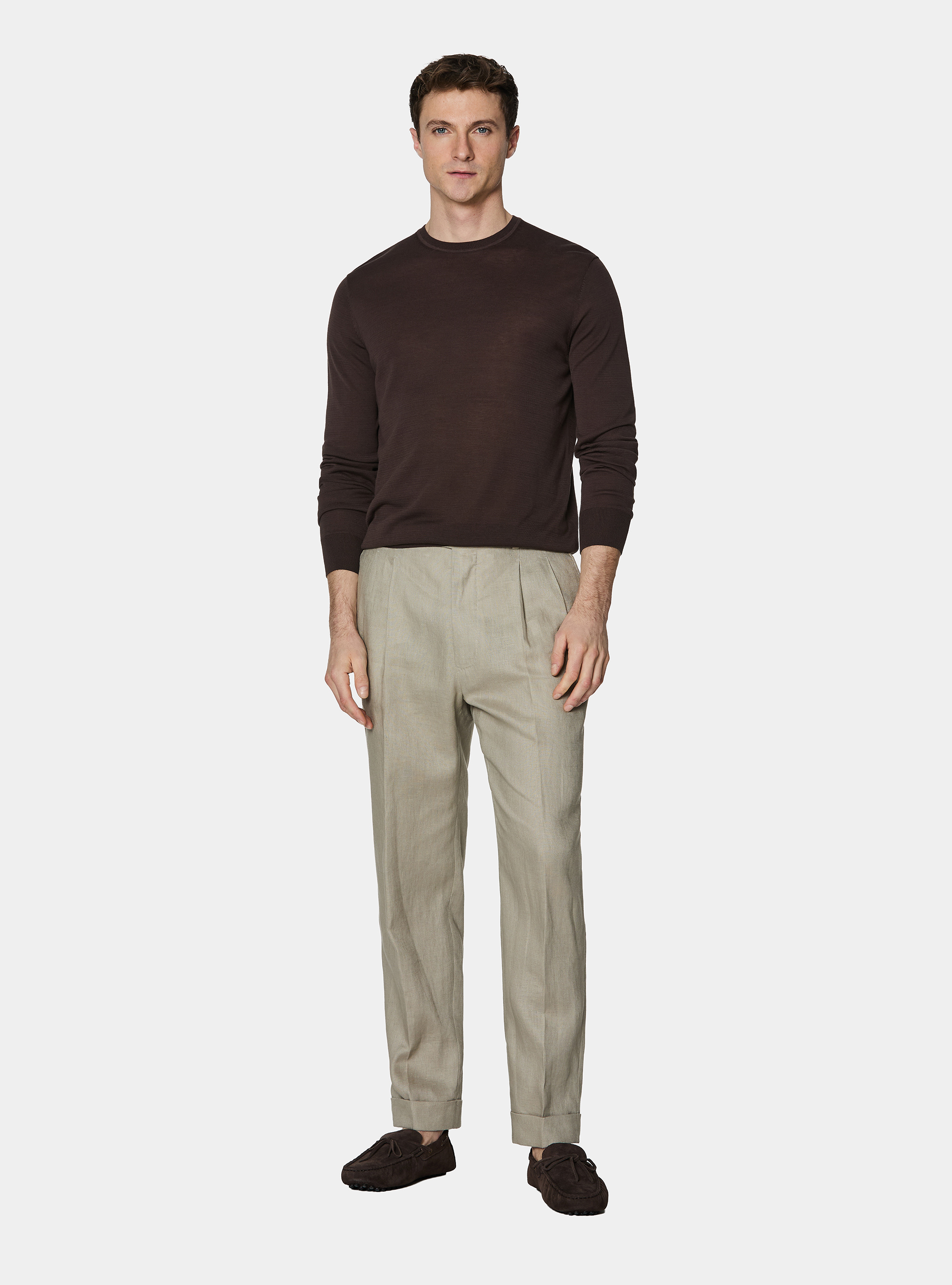 Cotton and silk crew neck sweater, BROWN