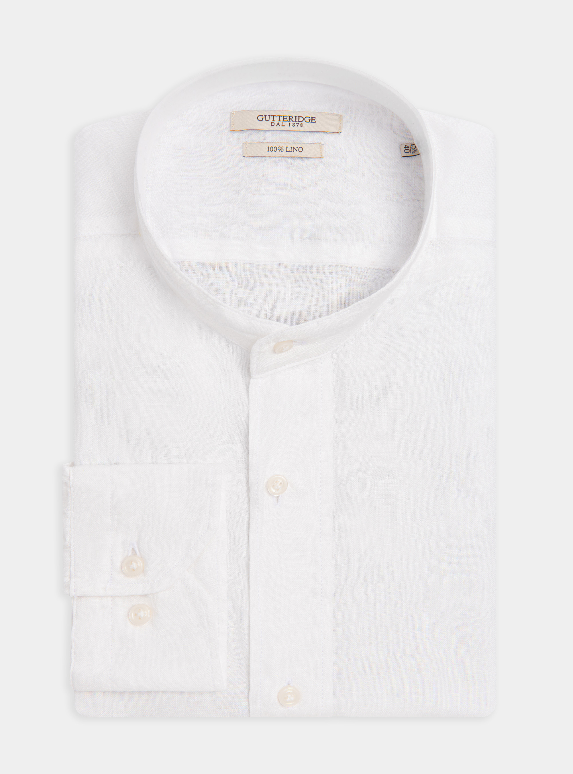 Camisa de cuello coreano en puro lino, BLANCO
