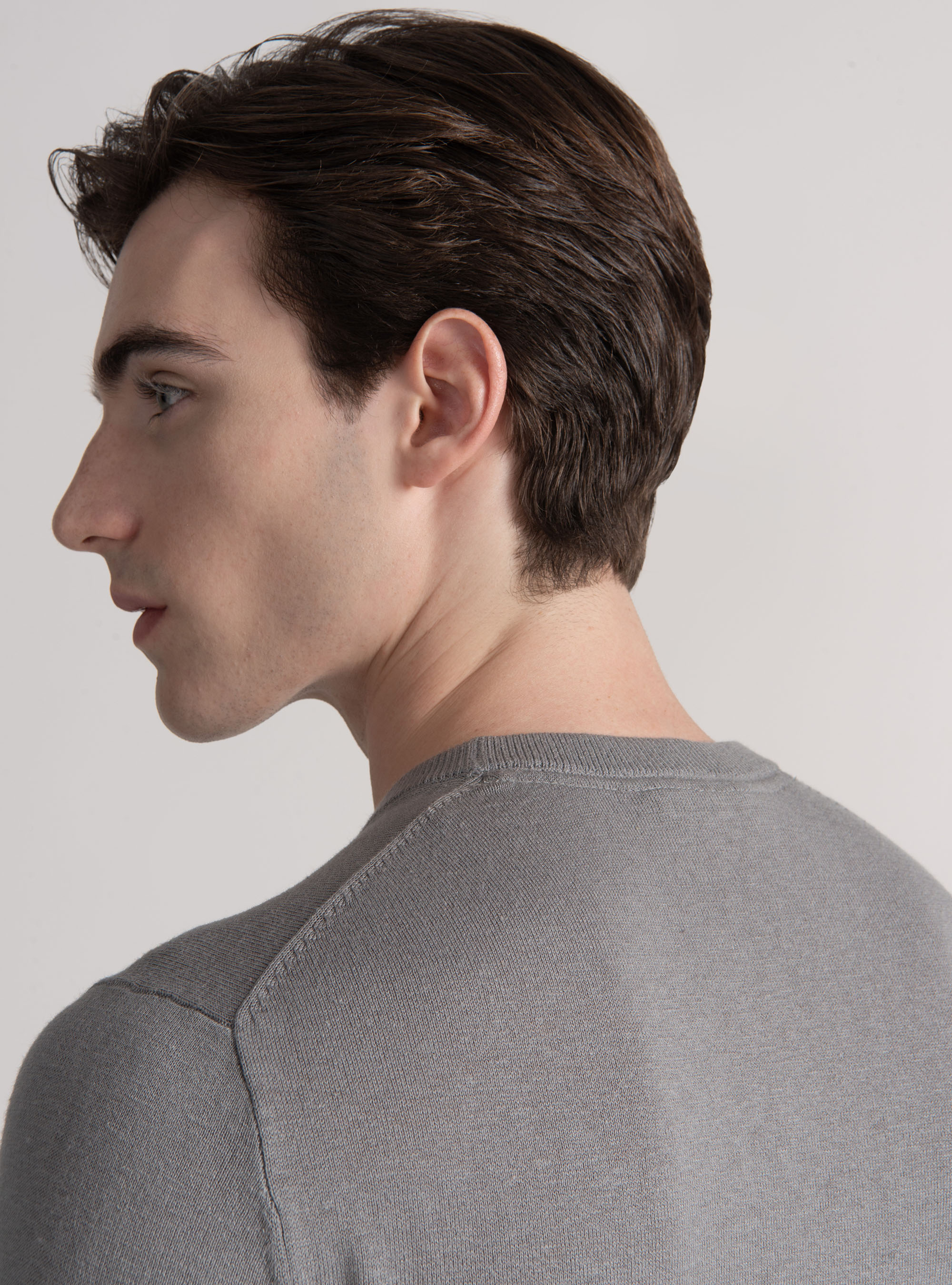Maglia girocollo in cotone seta e cashmere, GRIGIO CHIARO