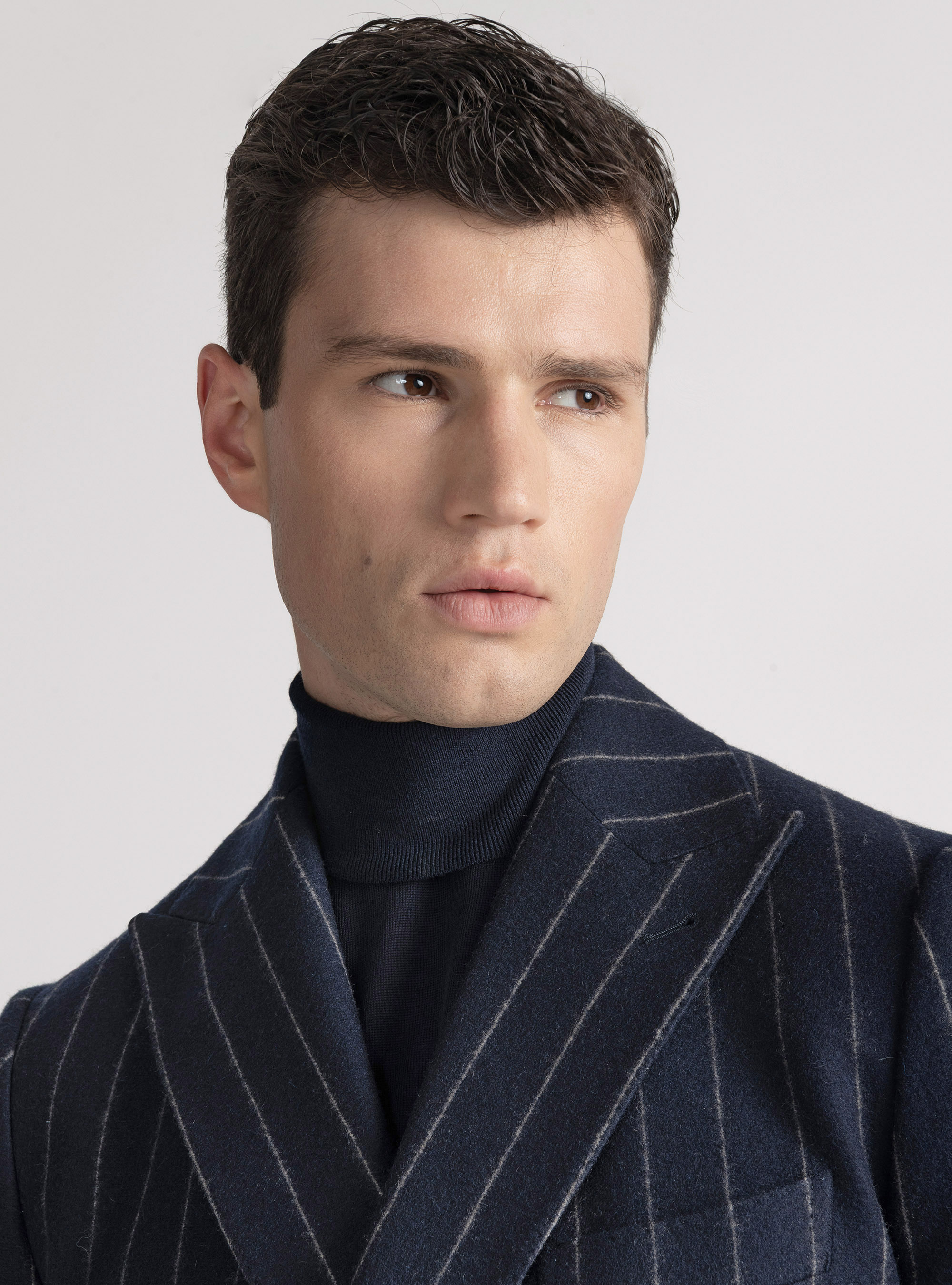 Pinstripe jersey double-breasted suit blazer, NAVY BLUE
