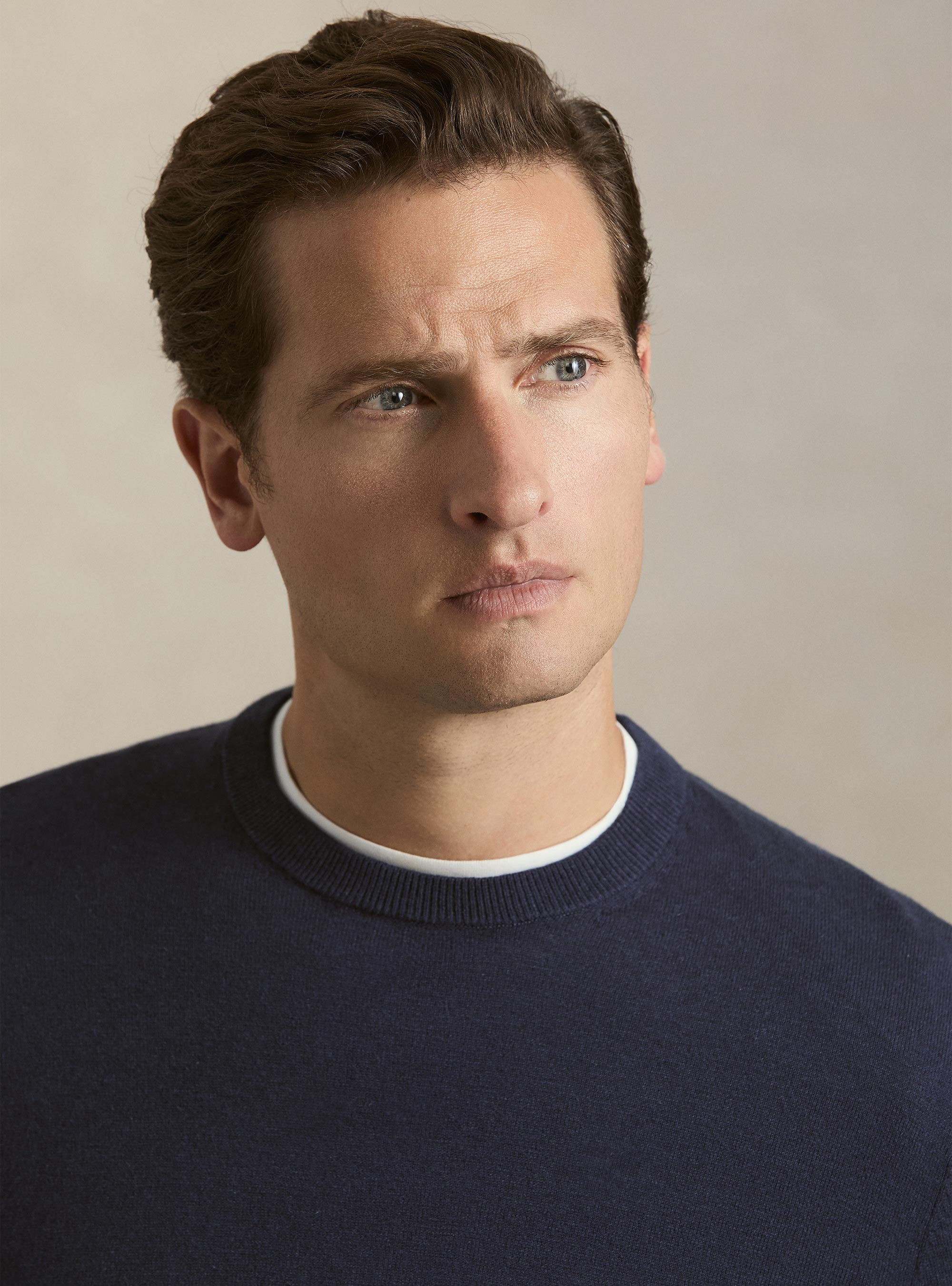 Pull col rond en coton, soie et cachemire, ENCRE