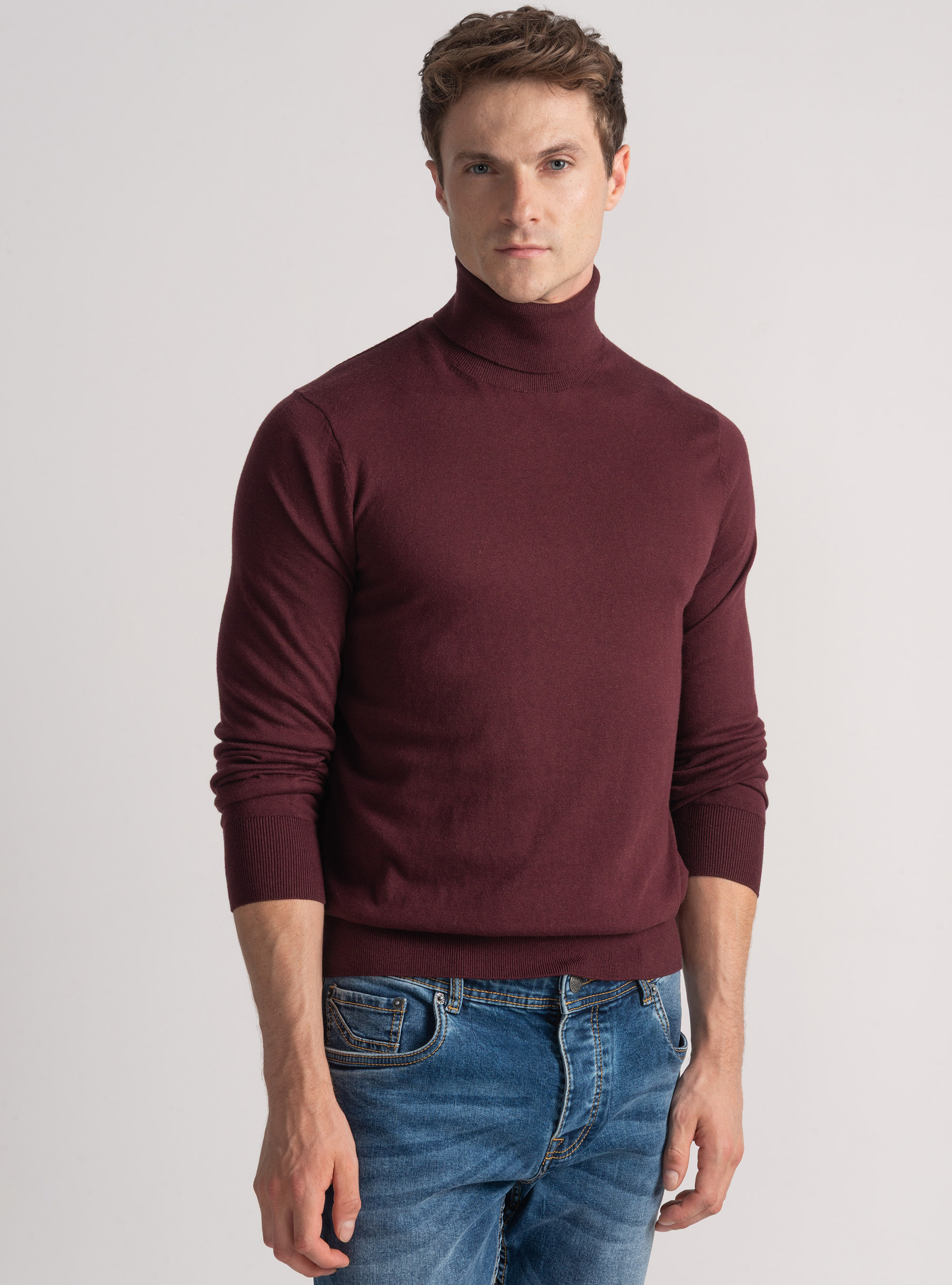Dolcevita in cotone seta e cashmere, BORDEAUX