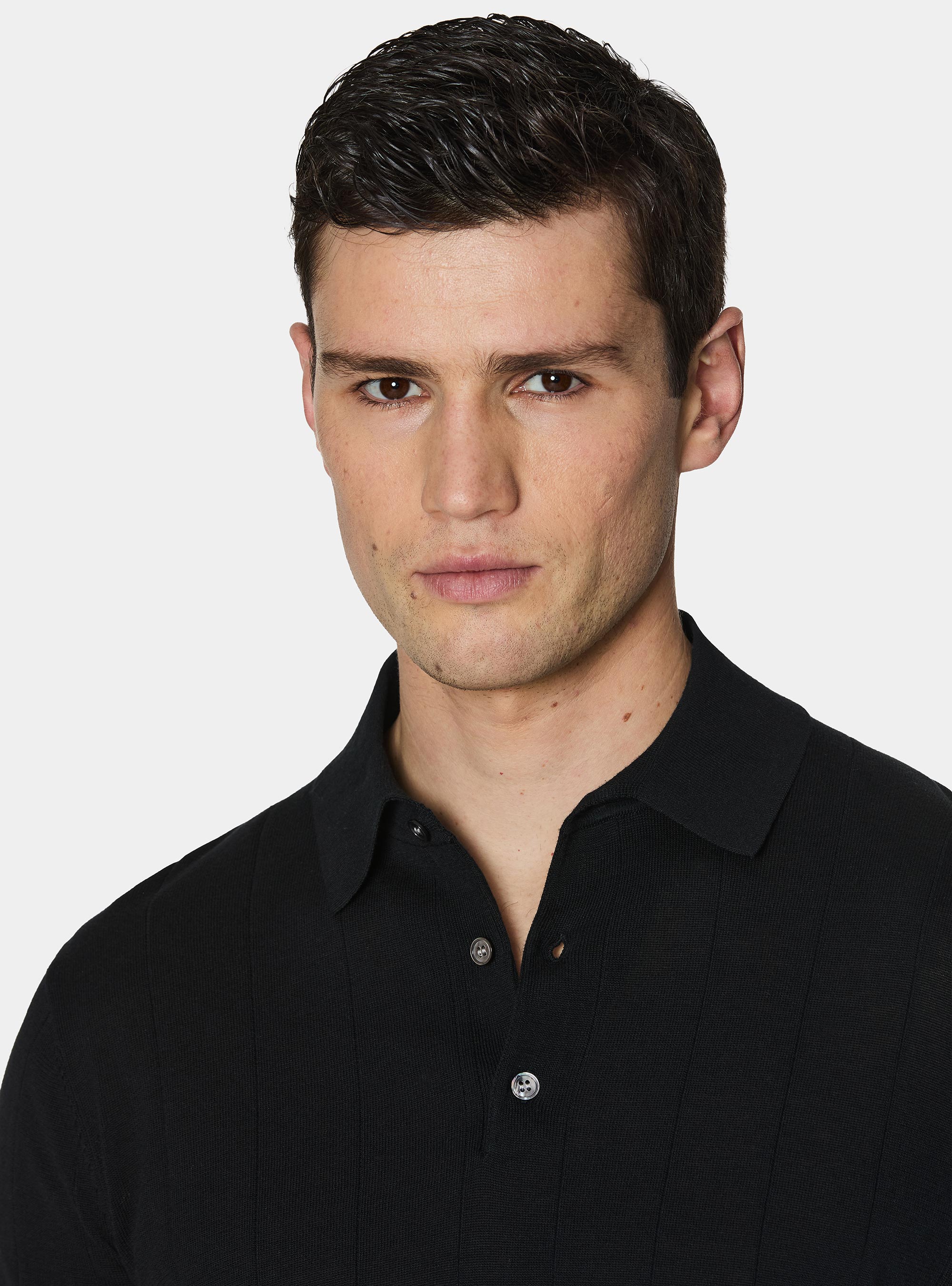 Polo in maglia manica lunga, NERO