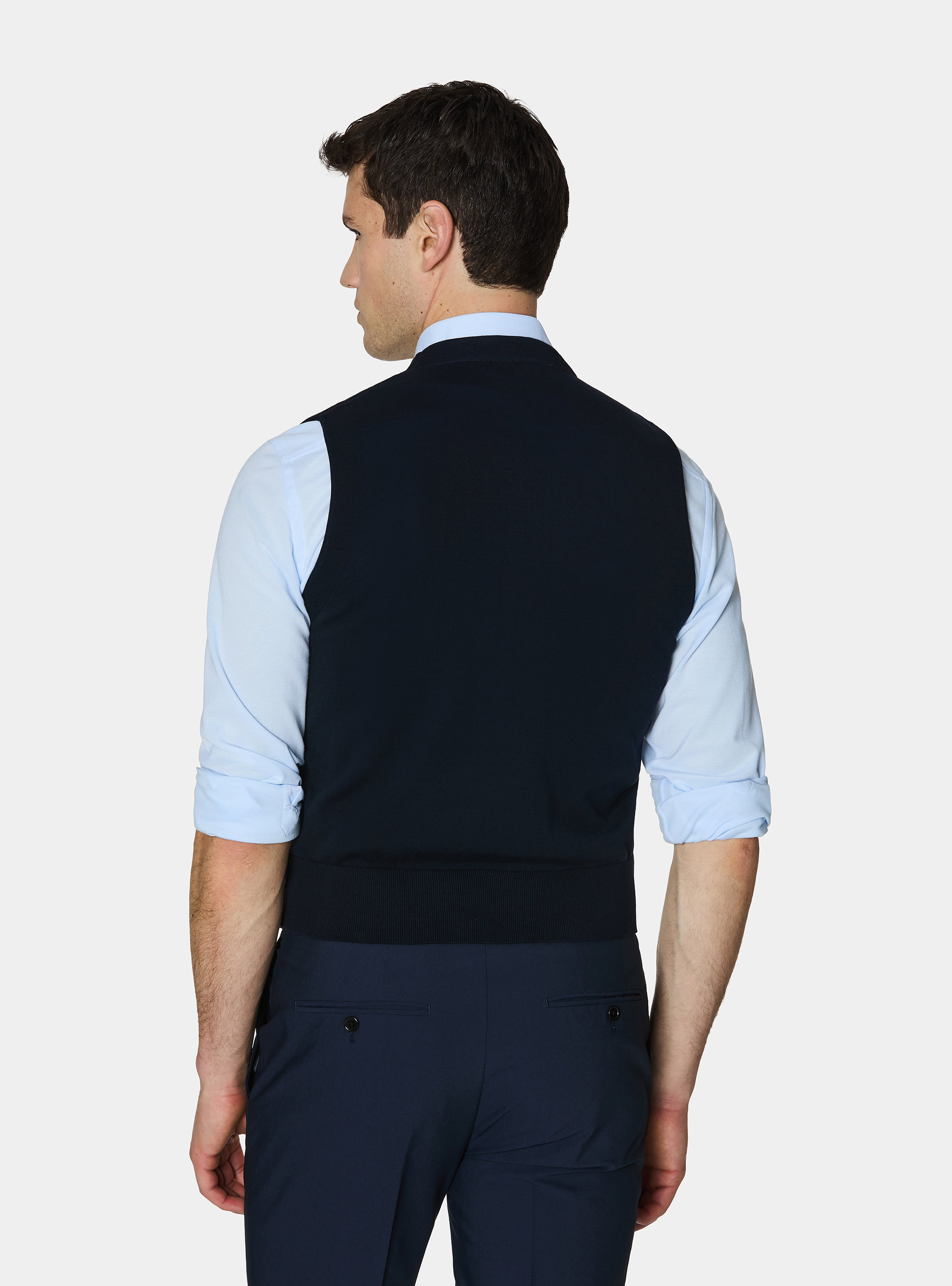 Gilet doppiopetto in maglia di cotone, BLU NAVY