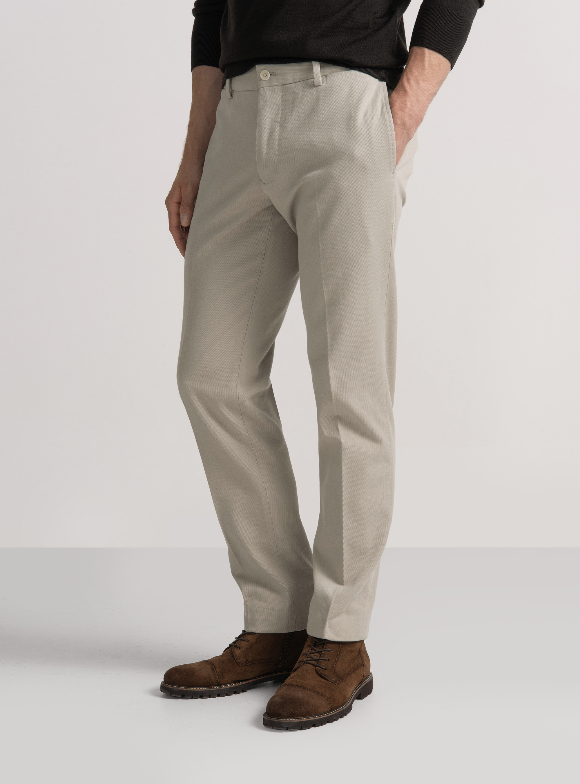 Pantal&oacute;n de sarga de algod&oacute;n y cachemira, CRUDO