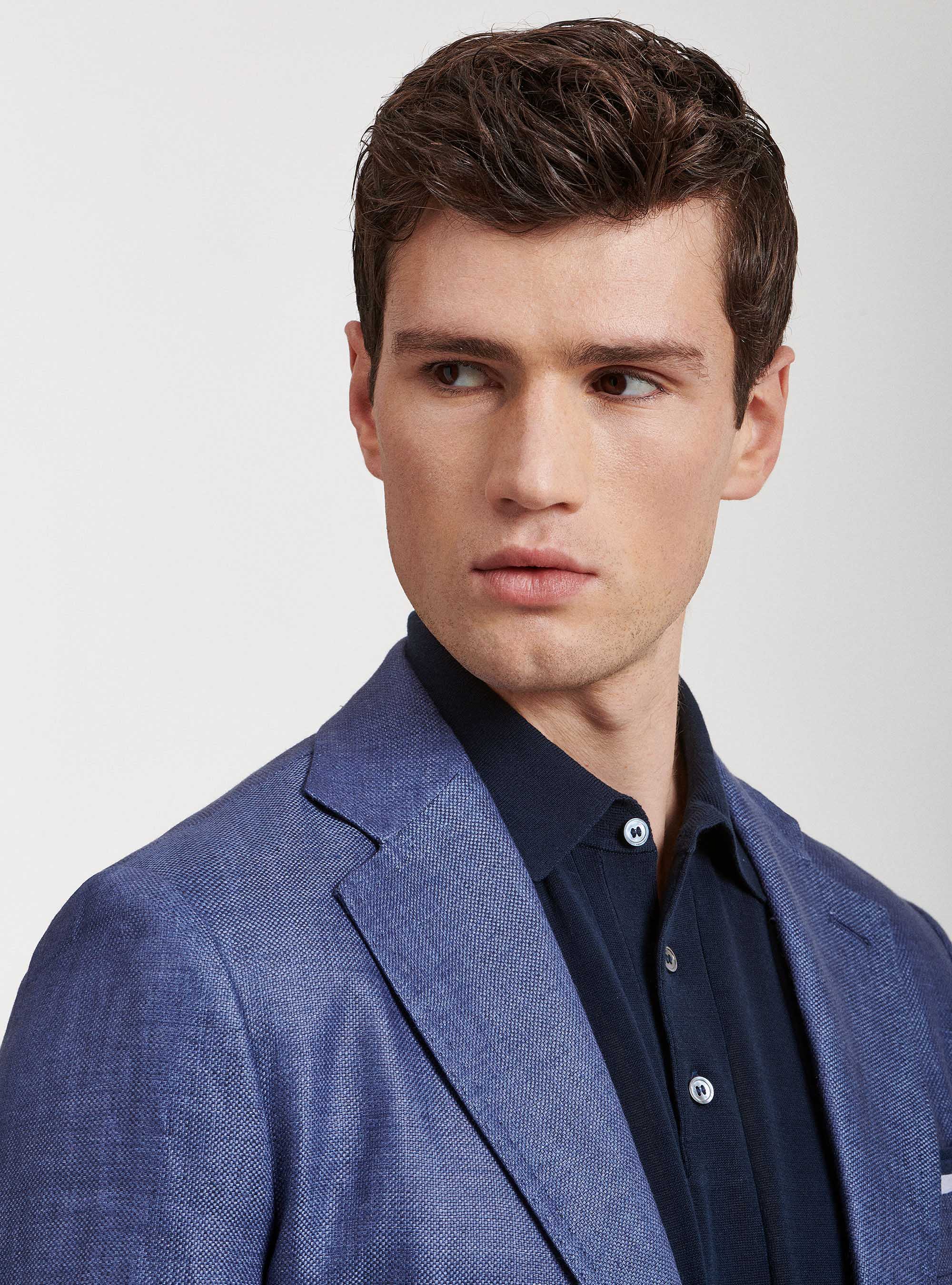 Giacca in puro lino hopsack, BLU