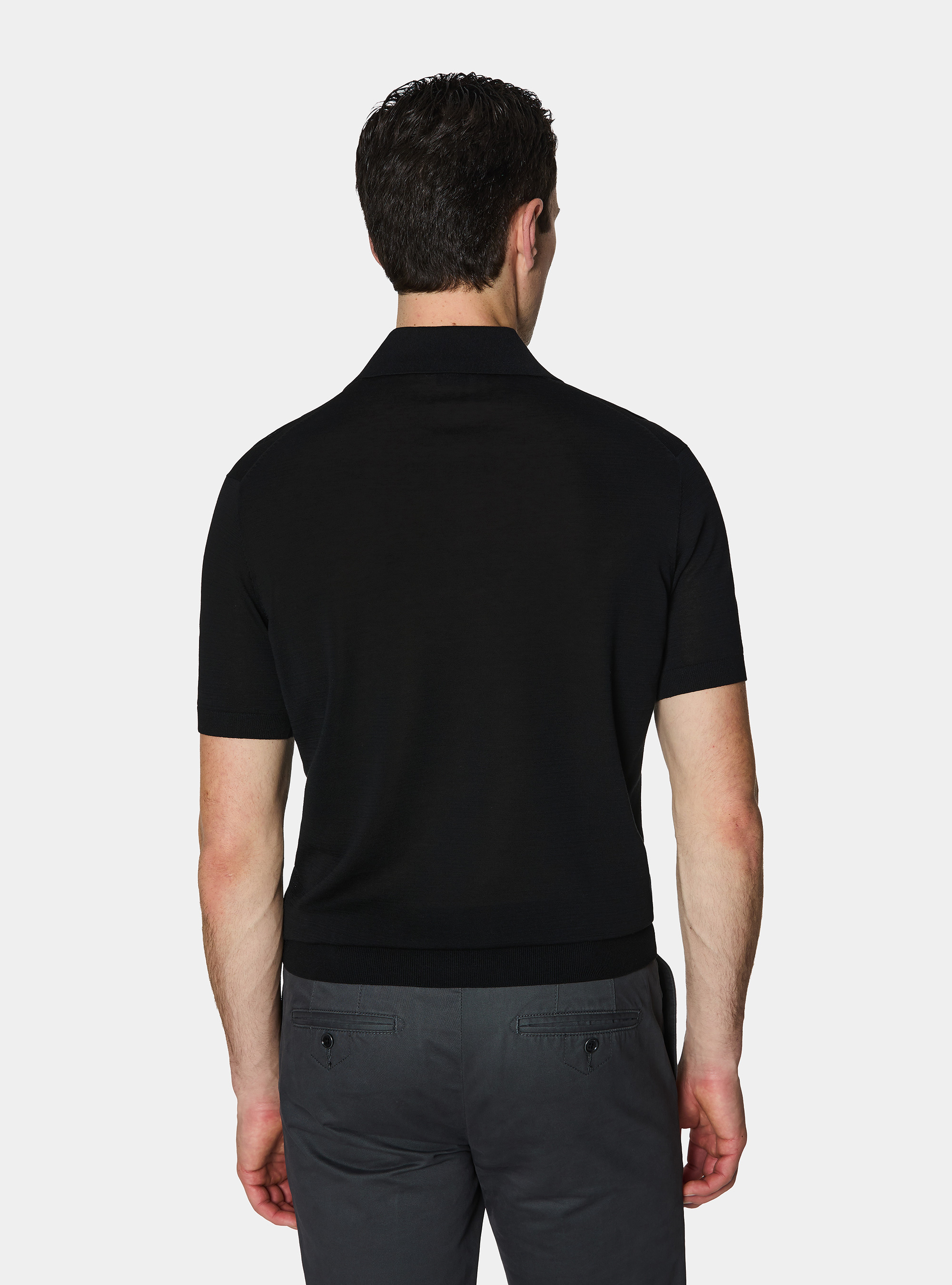 Polo de algod&oacute;n y seda, NEGRO