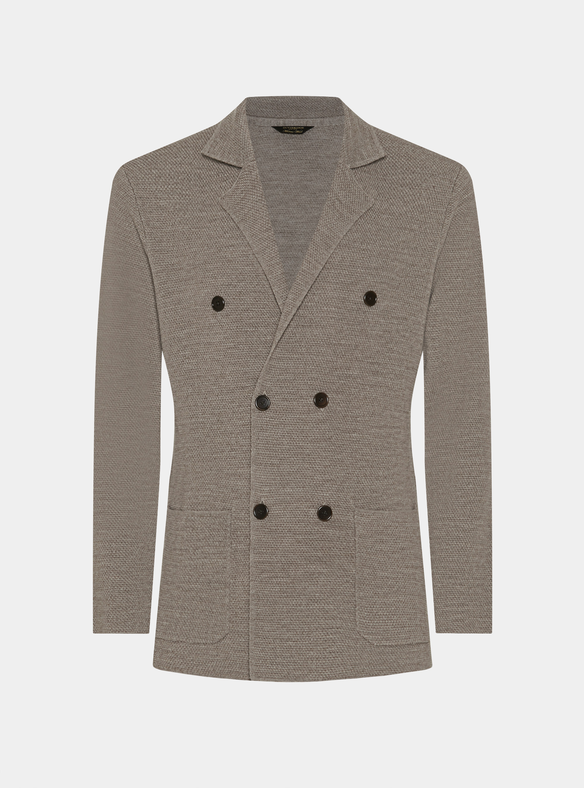 Giacca in maglia doppiopetto in lana merino, FANGO