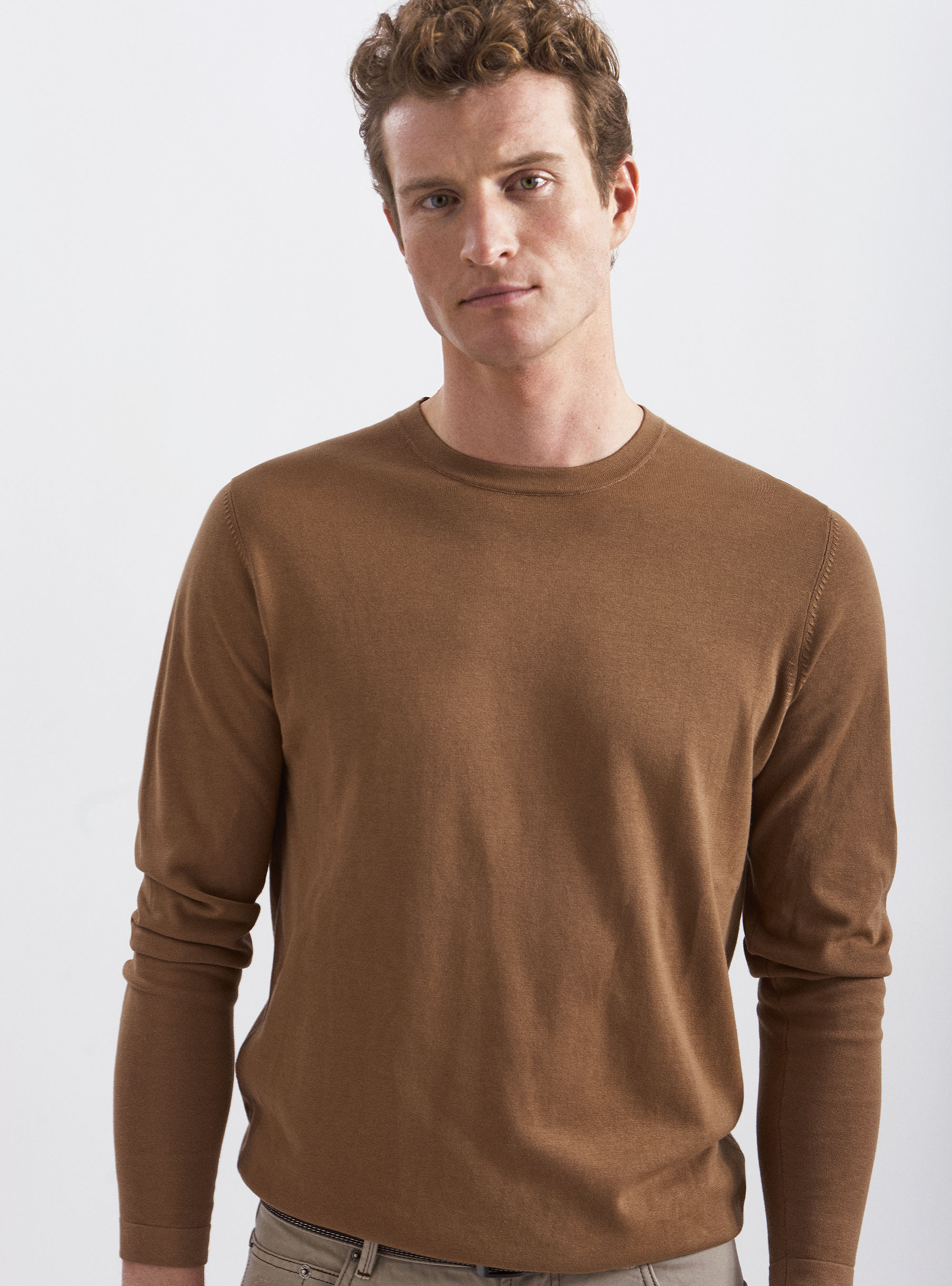 Jersey de crep&eacute; de algod&oacute;n con cuello redondo, TORTORA 0542C