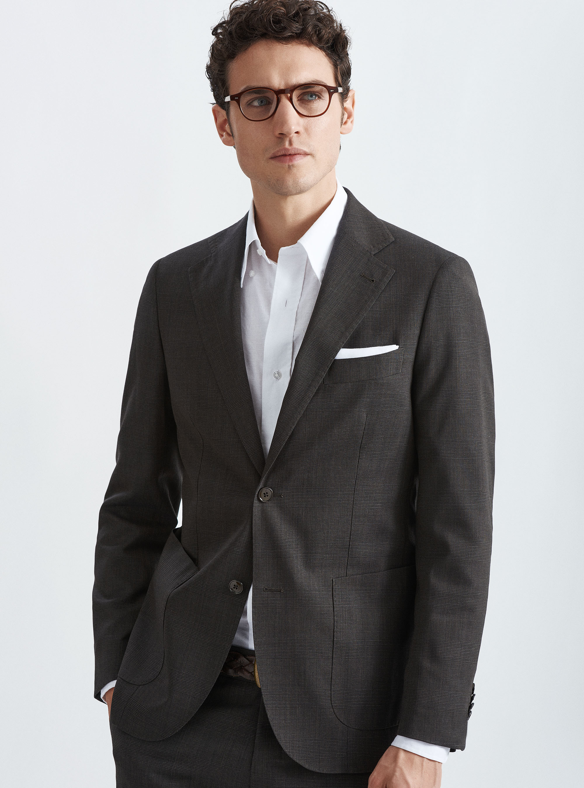 Prince of Wales suit blazer in pure wool Marlane, BROWN