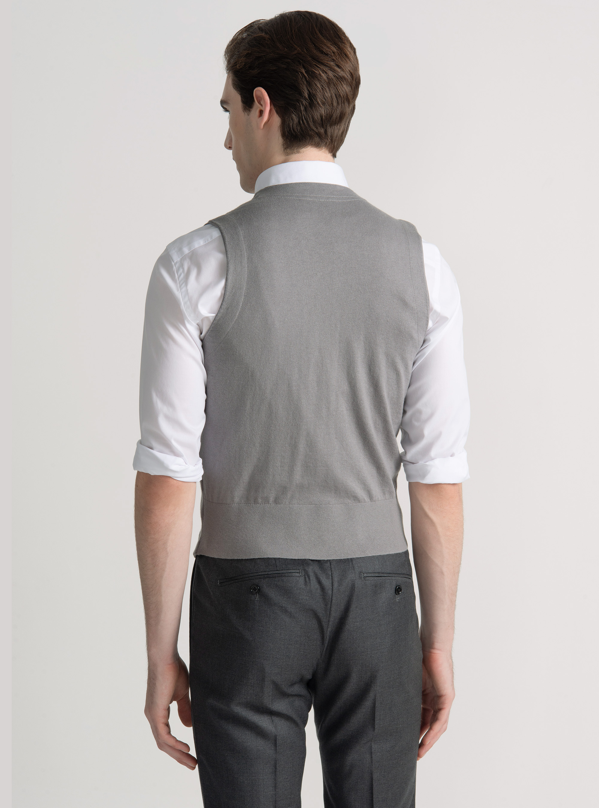 Gilet doppiopetto in maglia di cotone e cashmere, GRIGIO CHIARO