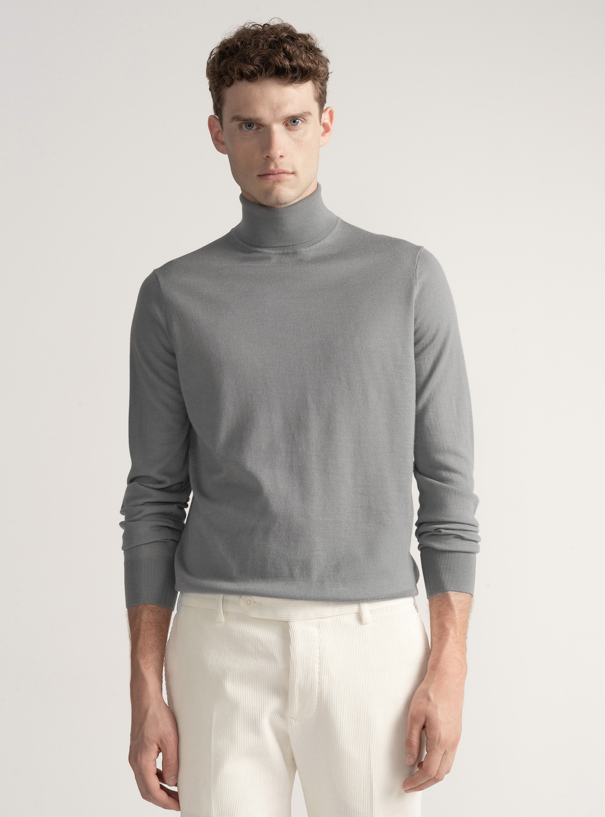 Turtleneck in pure extra-fine merino wool, GREY