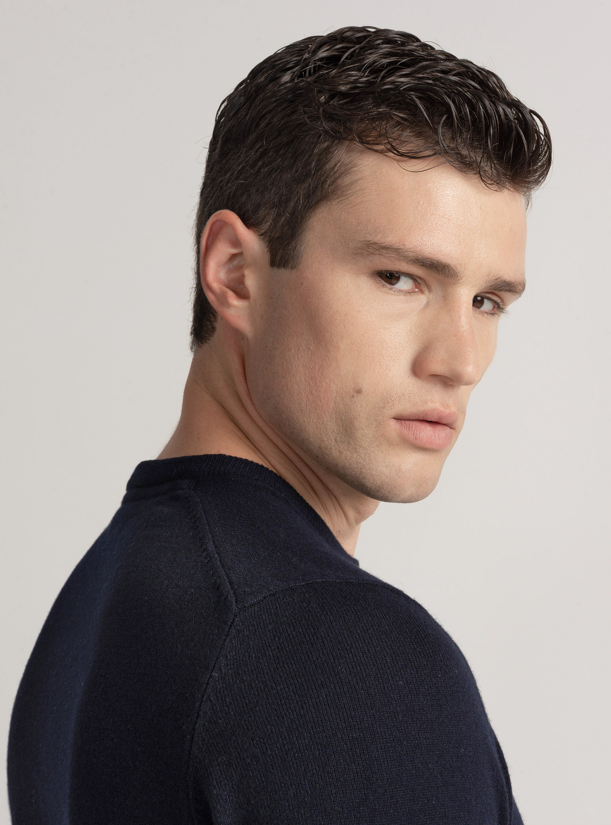 Lambswool and cashmere crew-neck sweater, NAVY BLUE