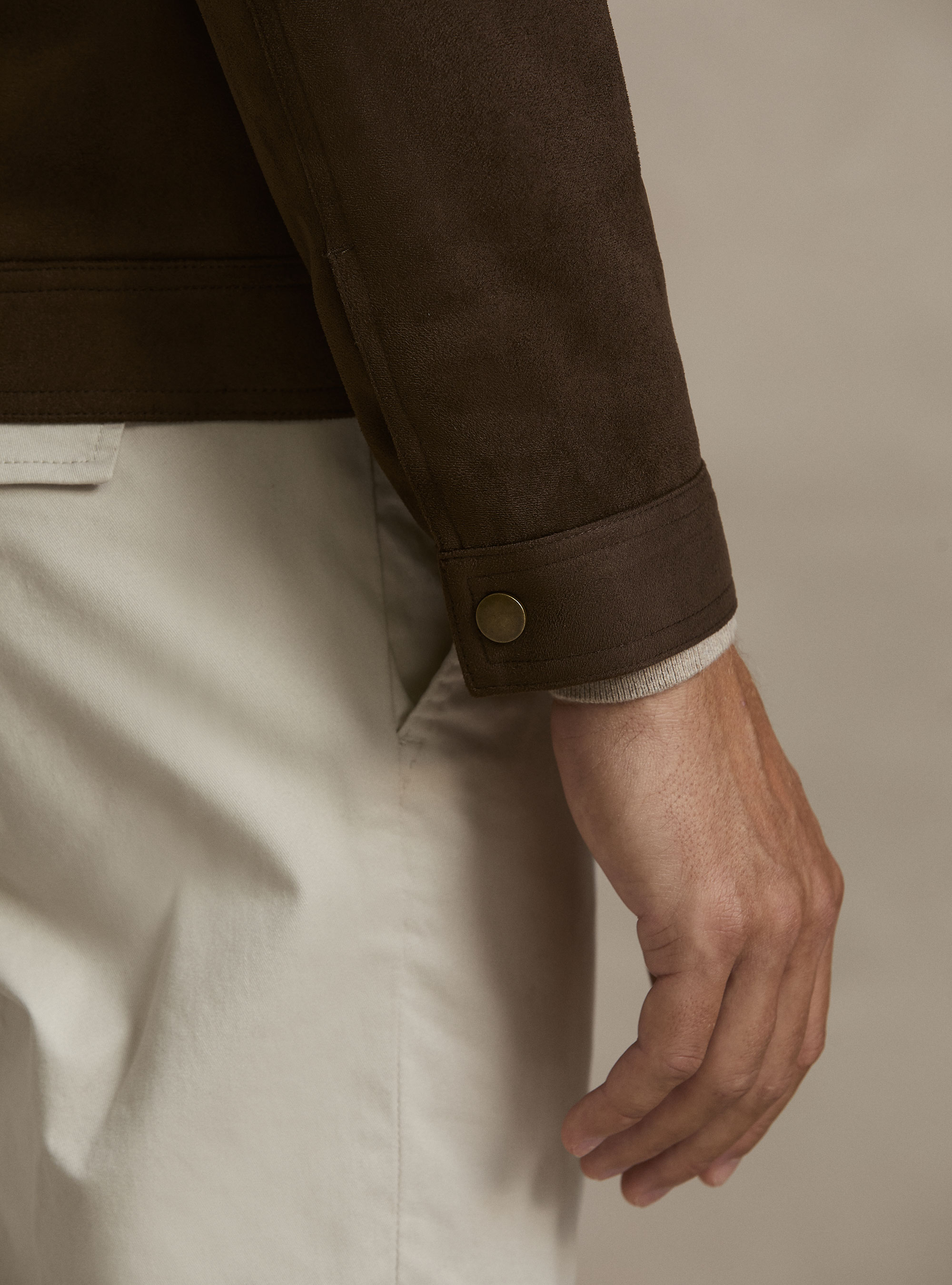 Giubbino a camicia effetto suede, MARRONE 0508C