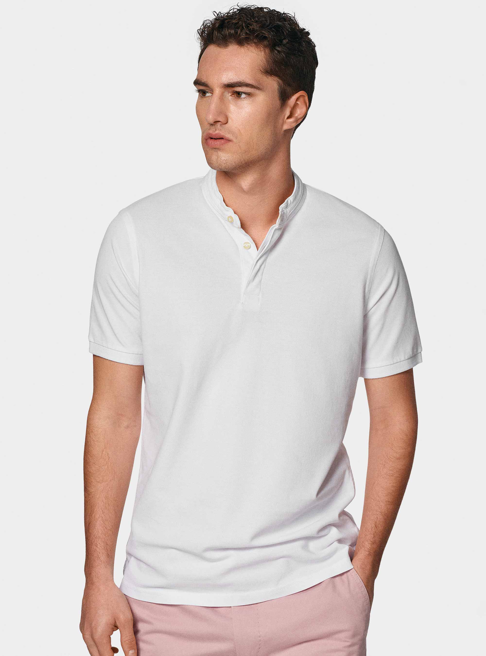 Polo coreana in piquet, BIANCO