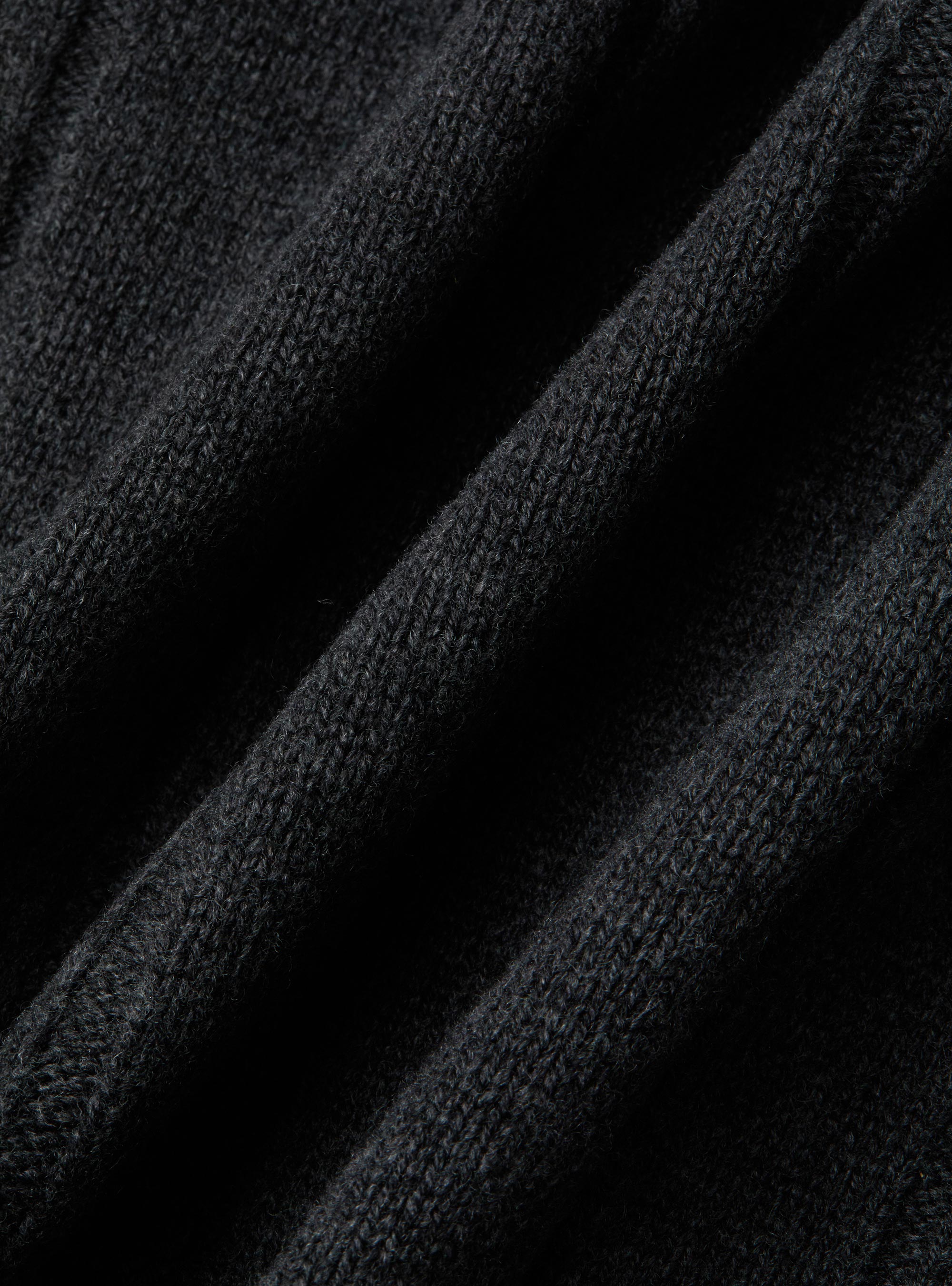 Maglia full zip con colletto in lana e cashmere a costa piatta, ASFALTO