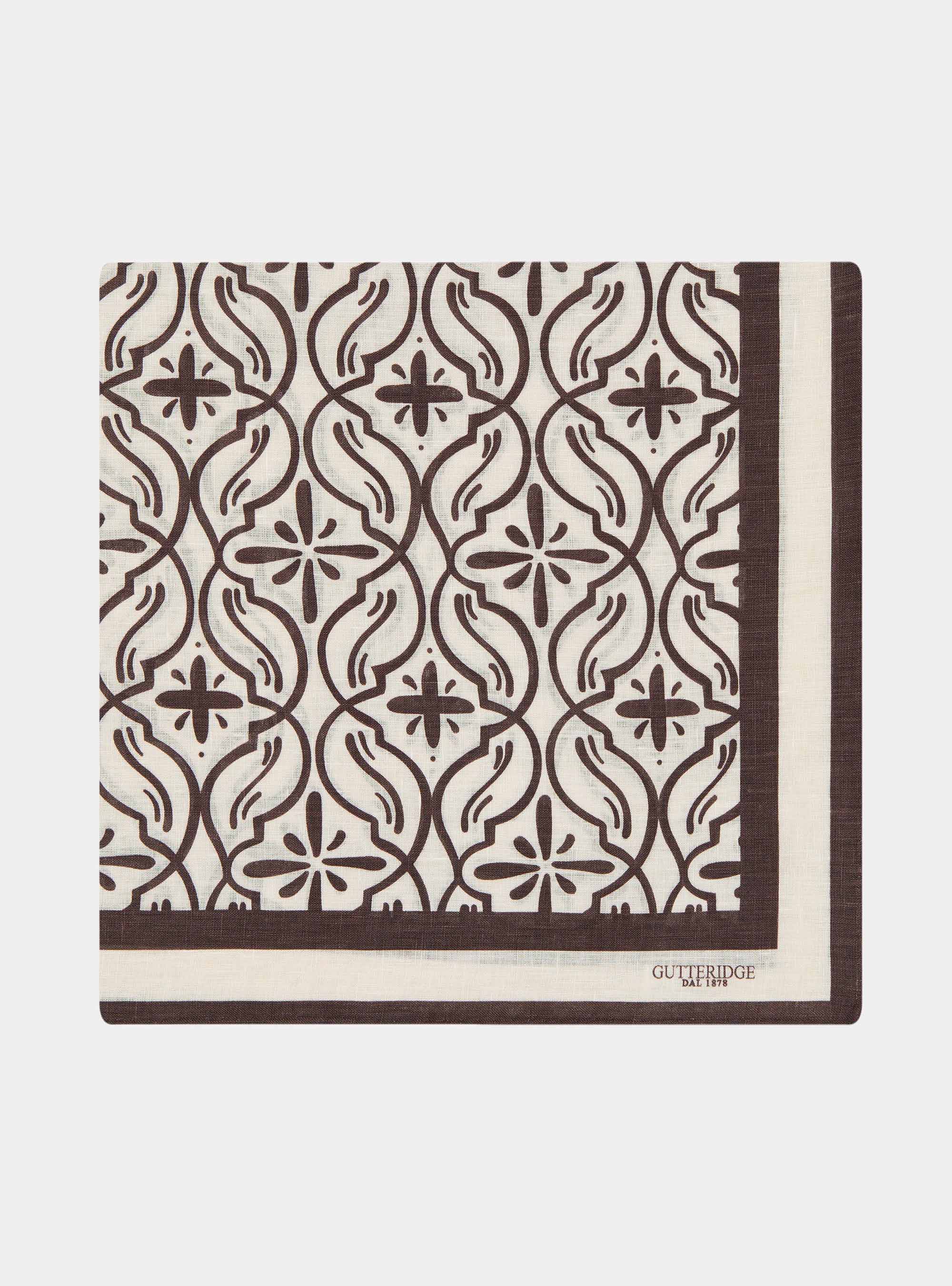 Linen foulard with majolica print, BROWN