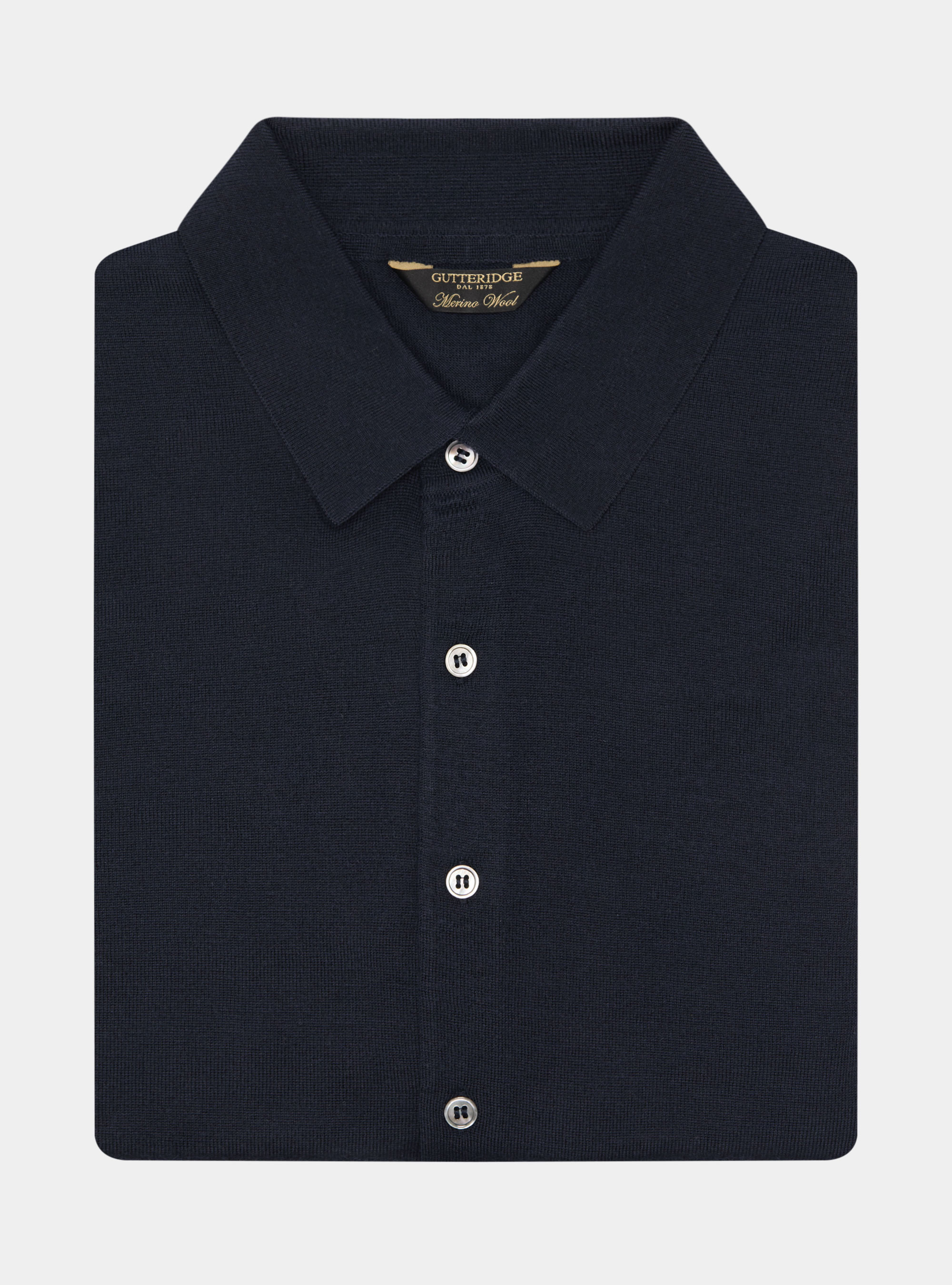 Long-sleeved extrafine merino wool knitted polo, NAVY BLUE