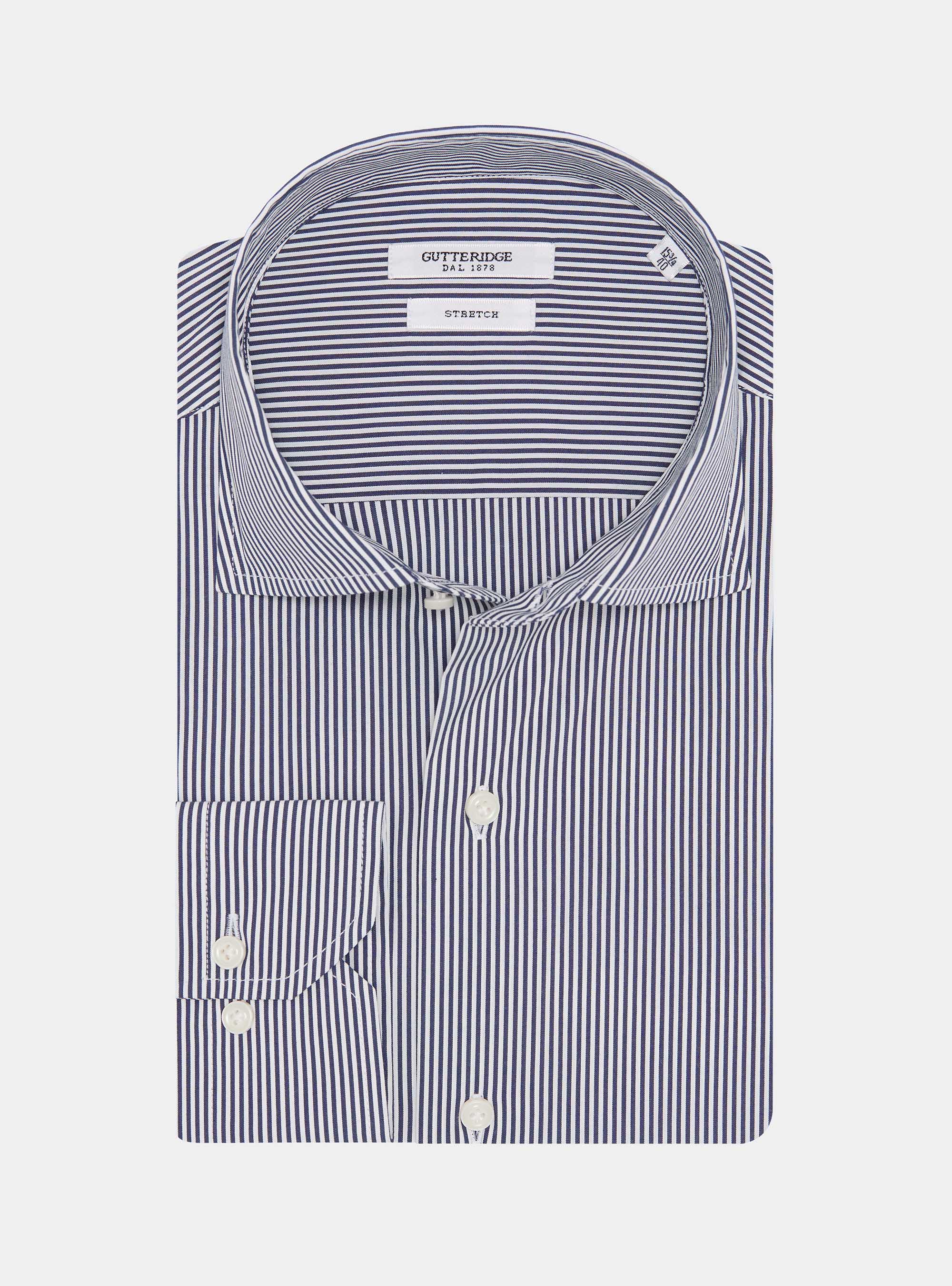 Camicia in cotone rigato popeline stretch, BLU NAVY