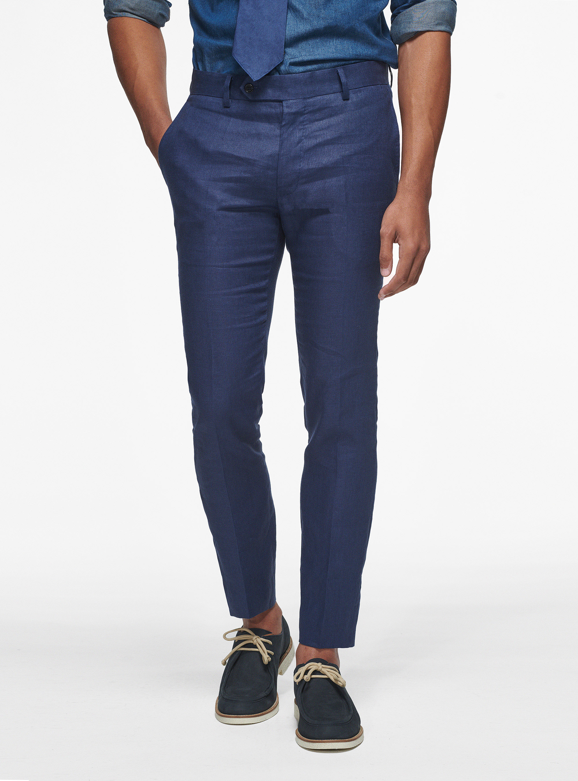 Pantaloni in puro lino, BLU