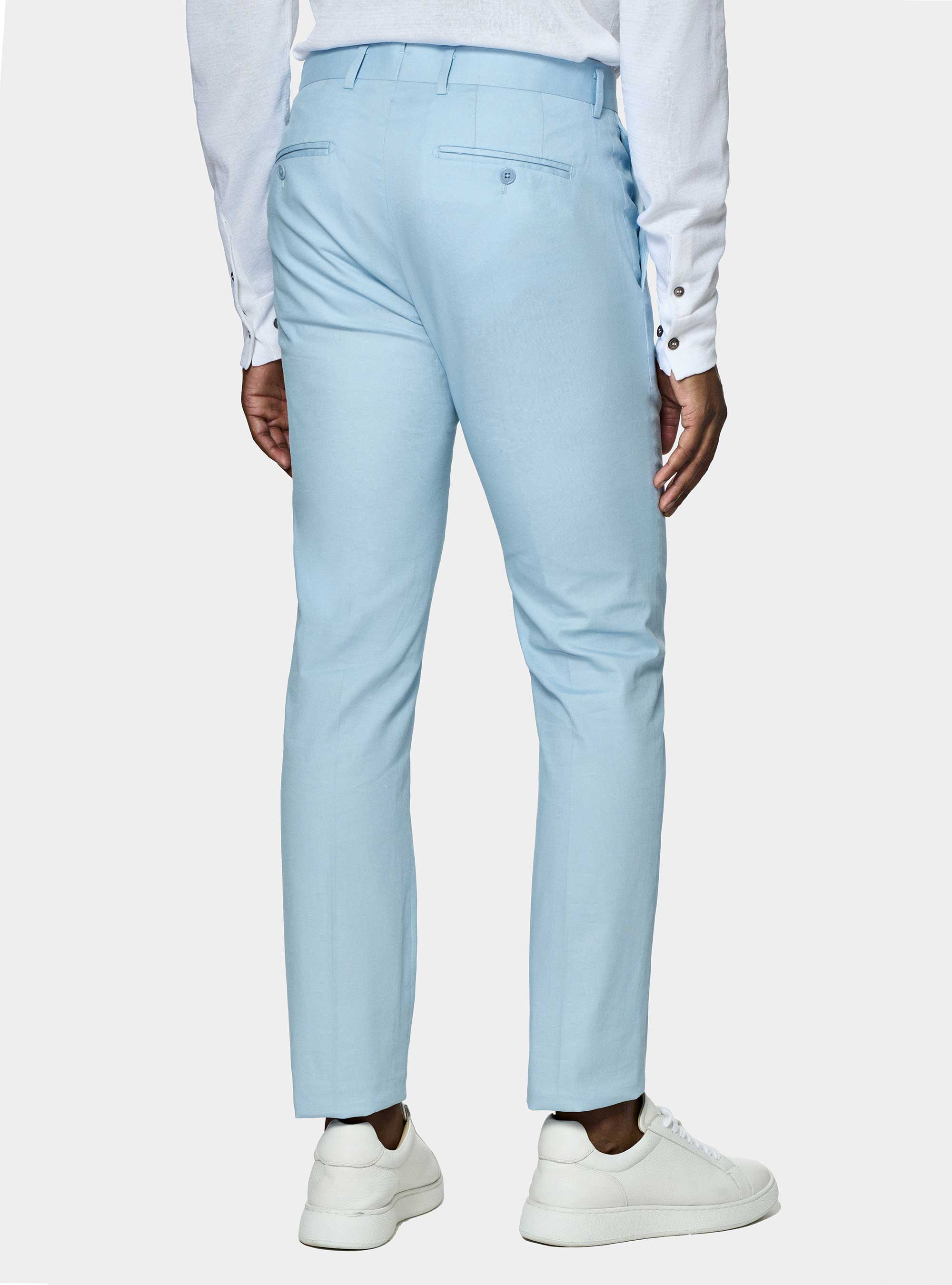 Pantalon de costume en coton blind&eacute;, BLEU CIEL