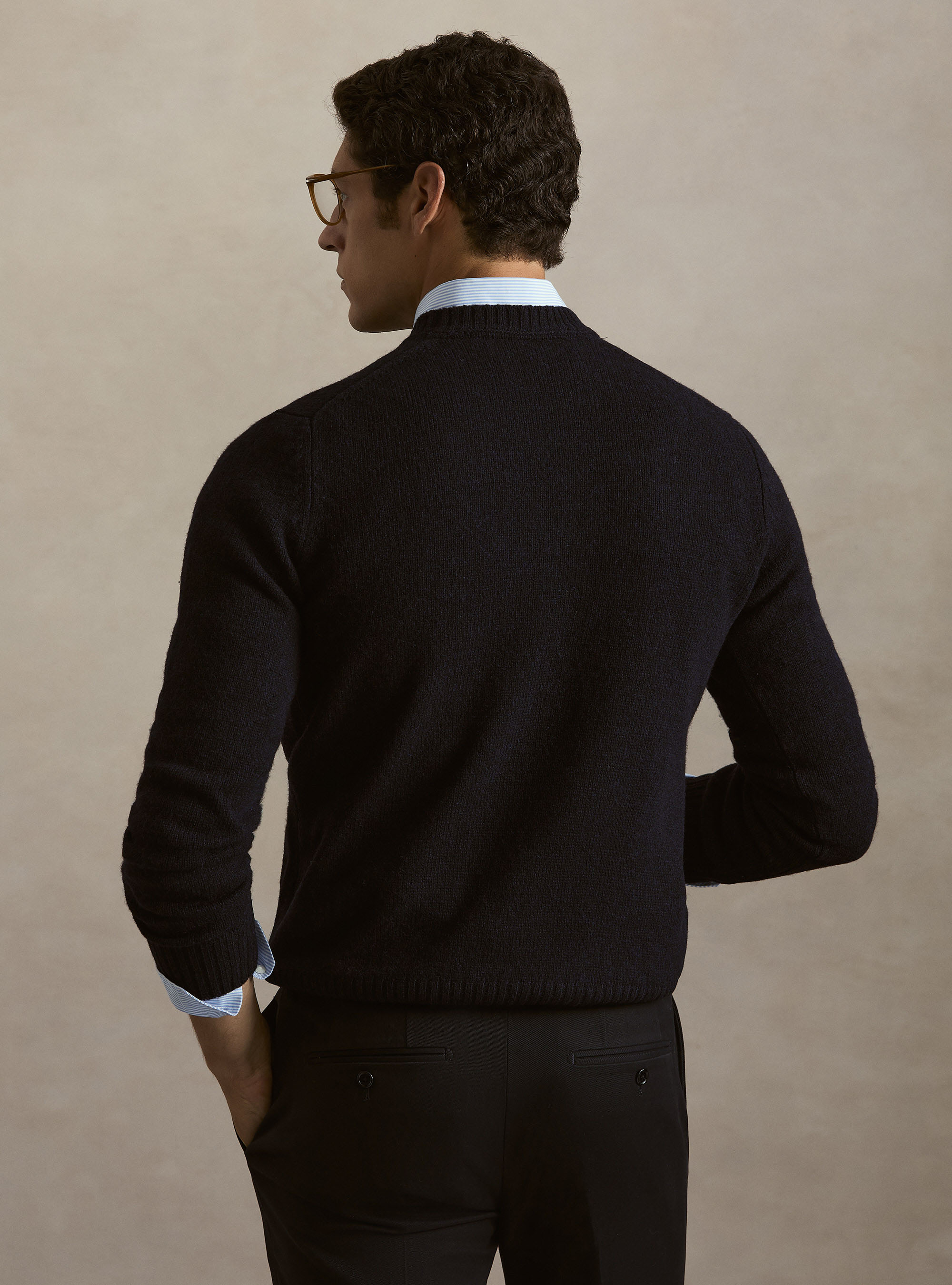 Rundhalspullover aus reiner Shetlandwolle, NAVY 0218C