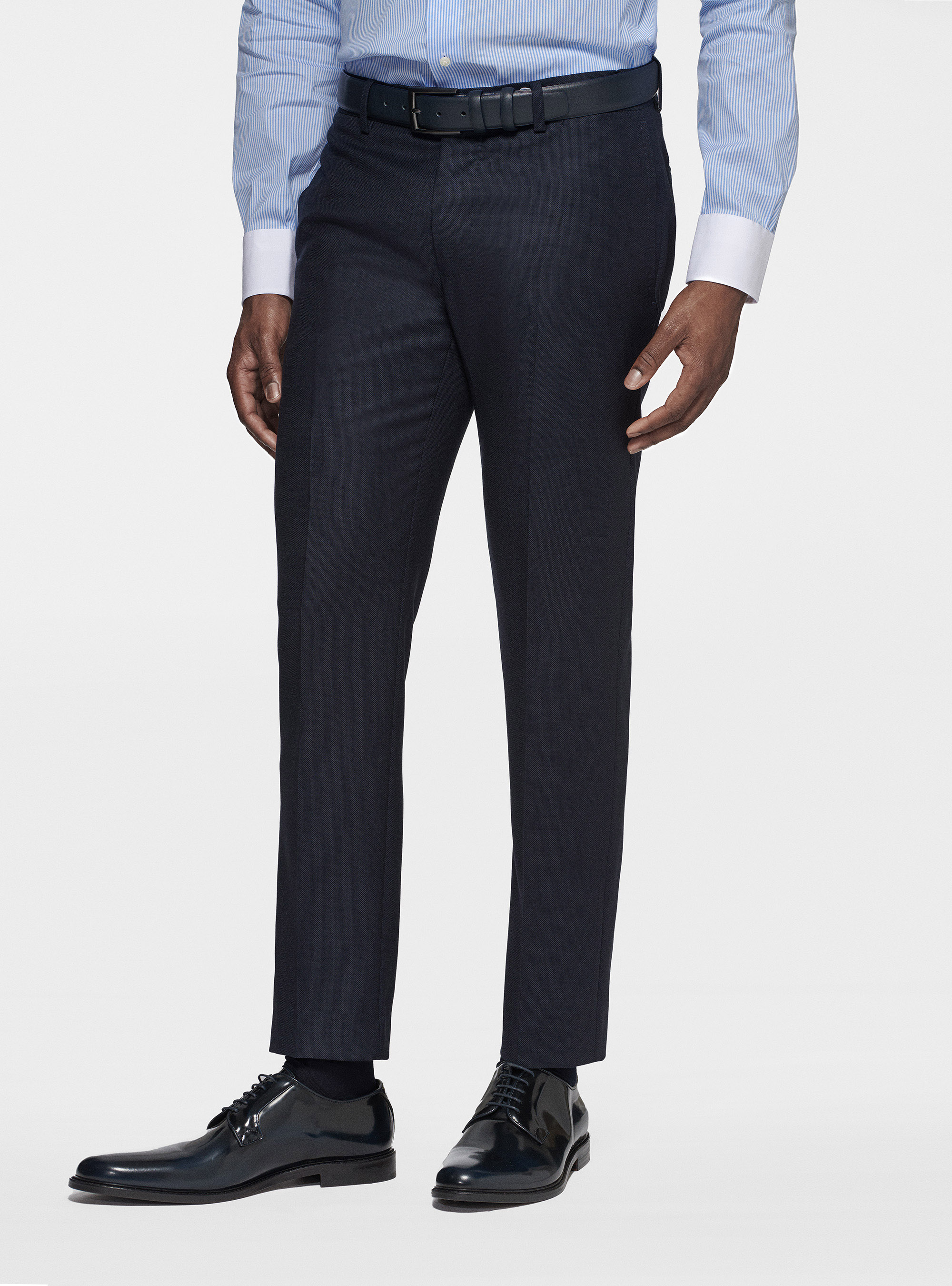 Pantaloni in pura lana occhio di pernice, BLU NAVY
