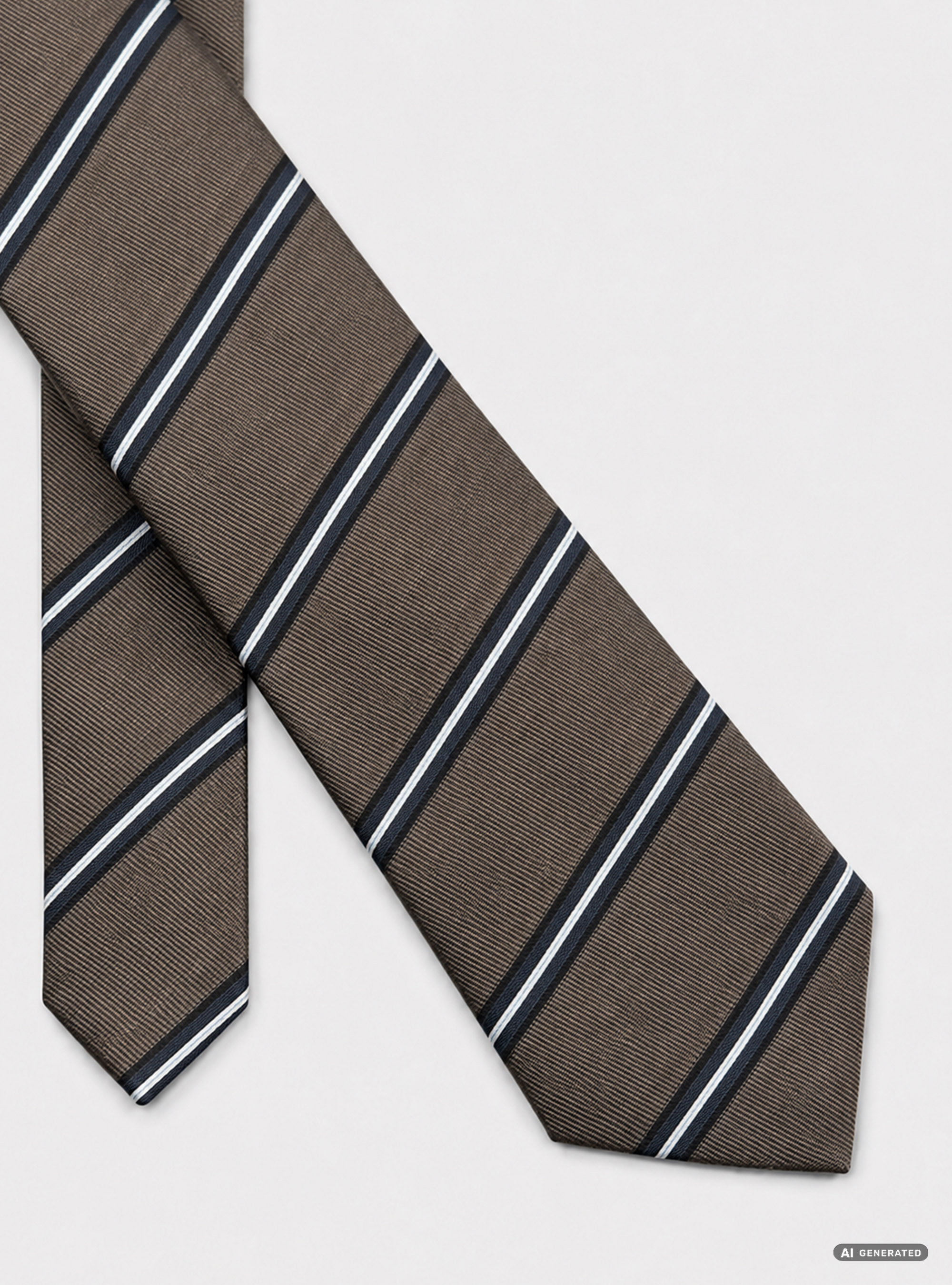 Cravate en twill de soie ray&eacute;e, MARRON