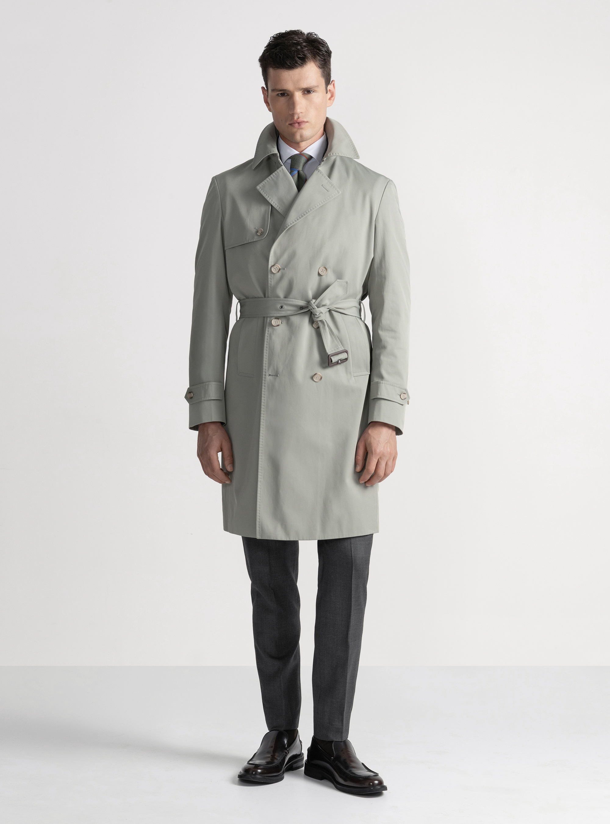 Trench in twill di cotone, SALVIA 0602C
