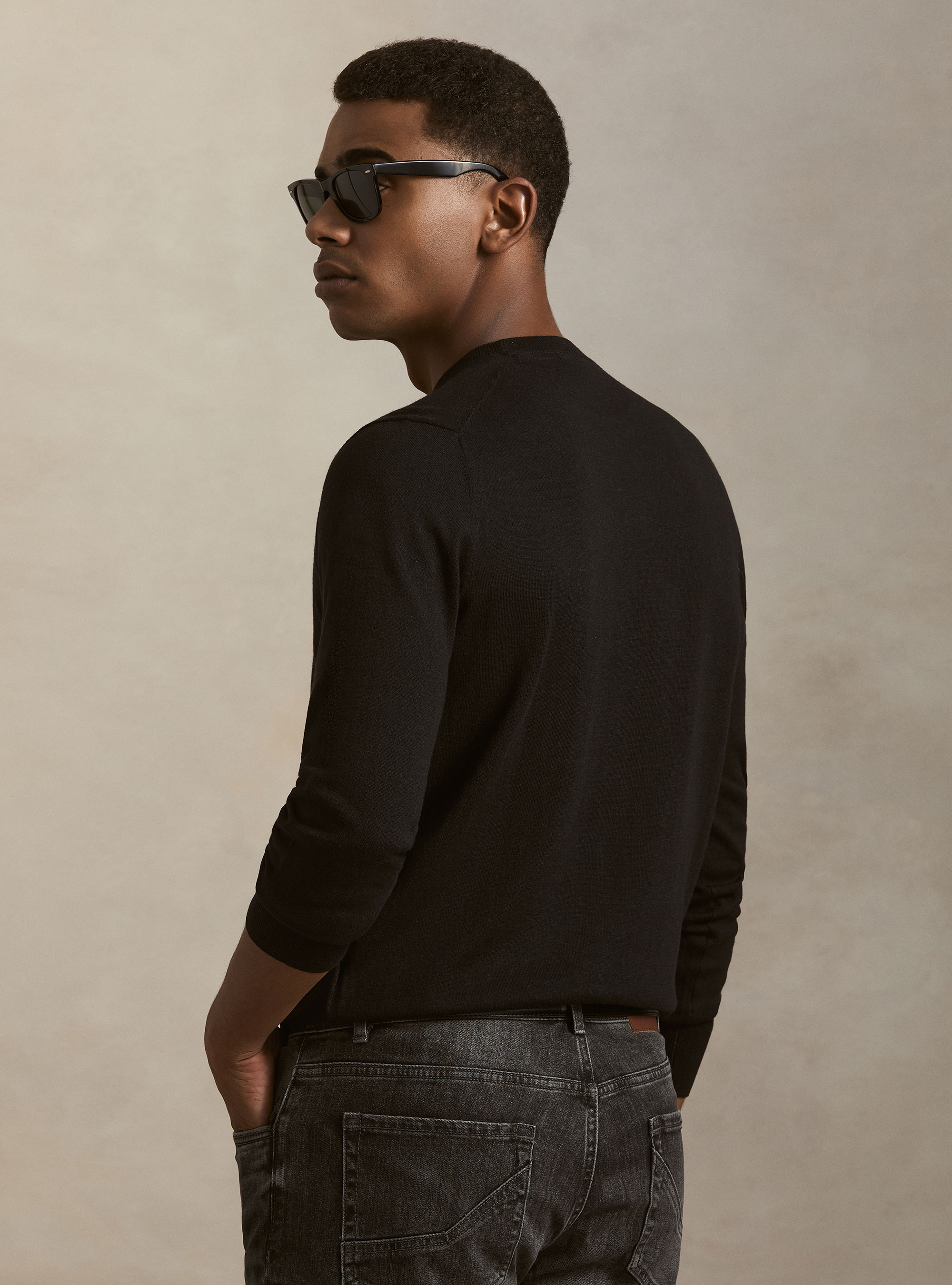 Cotton, silk and cashmere blend crewneck sweater, BLACK