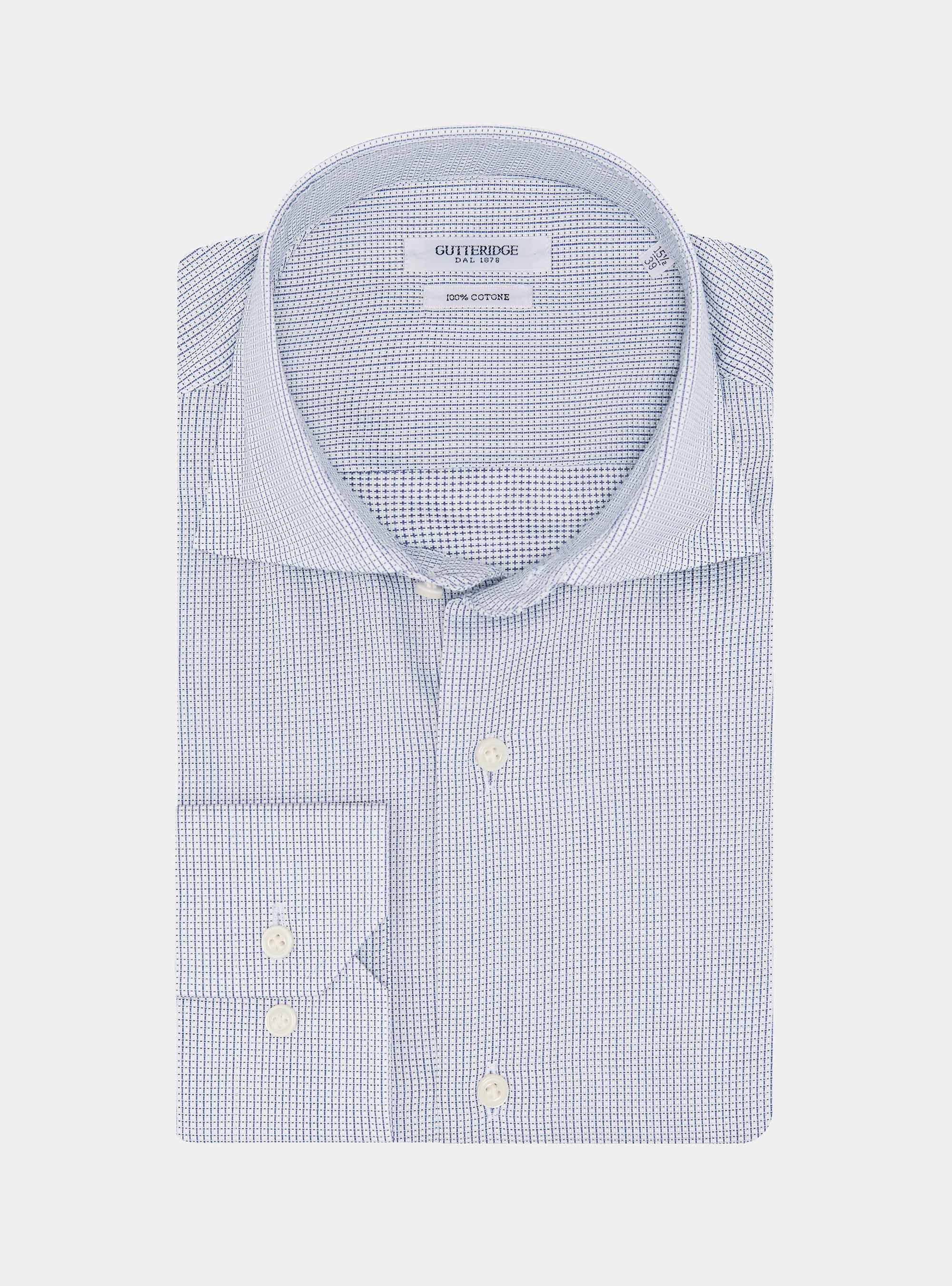 Camisa de algod&oacute;n con estampado de microcuadros, AZUL MEDIO