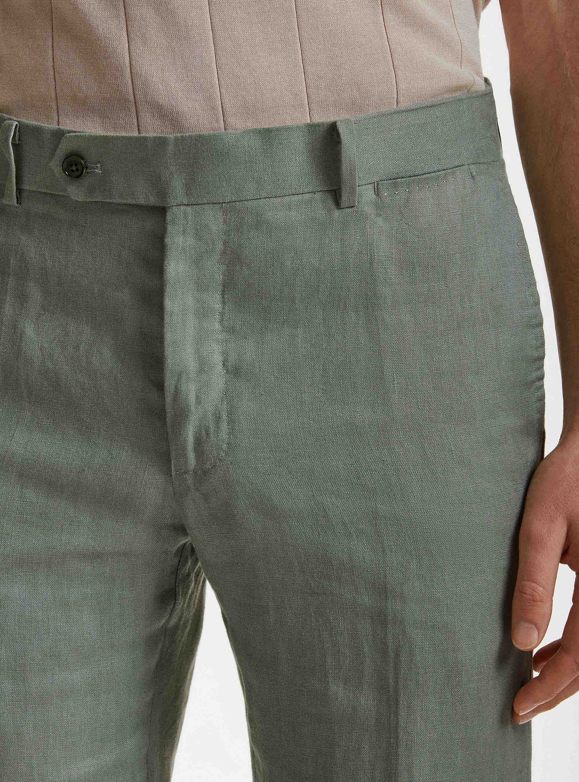 Pantaloni per abito in puro lino, SALVIA 0602C