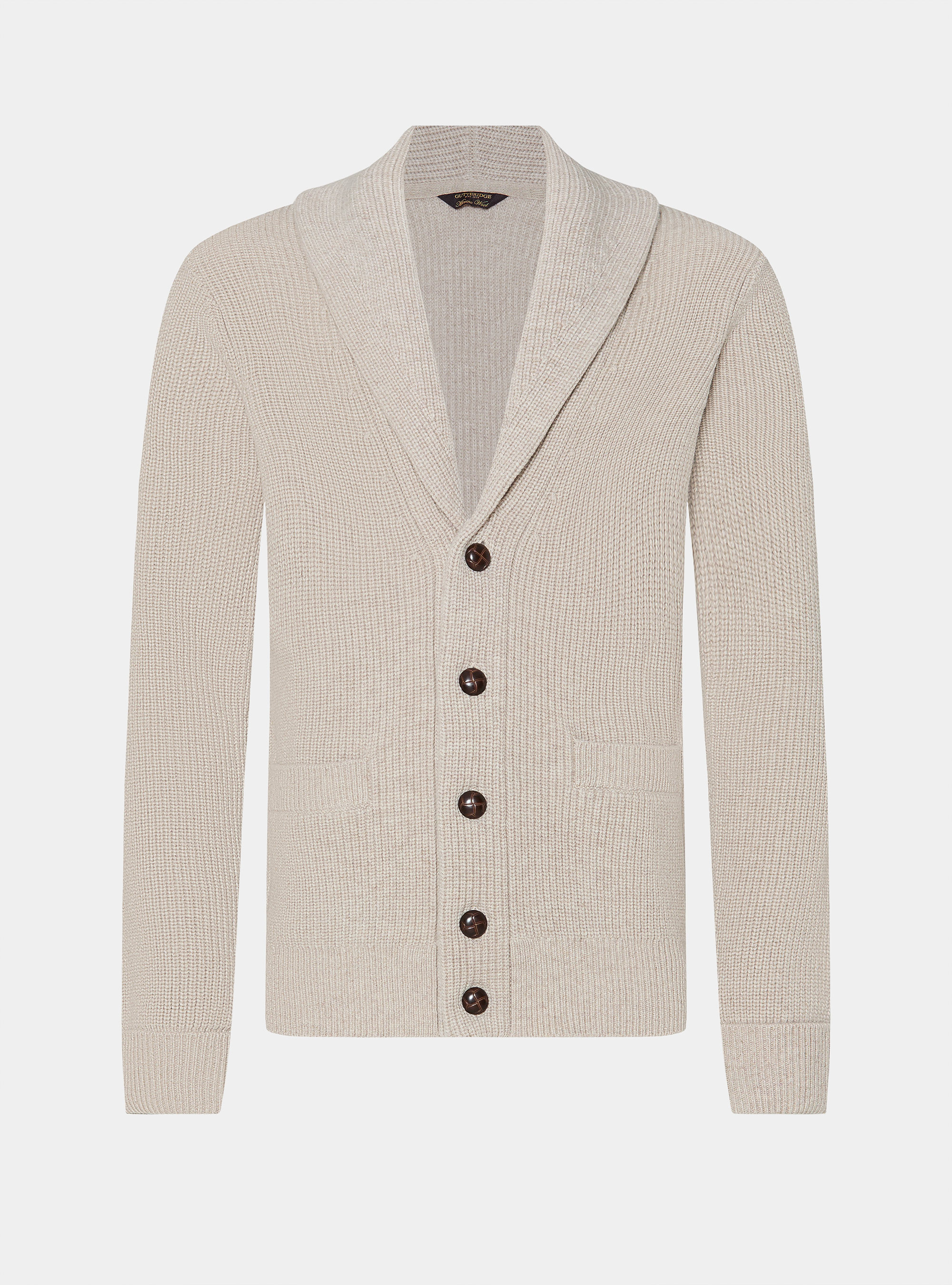 Merino wool shawl knit cardigan, ECRU