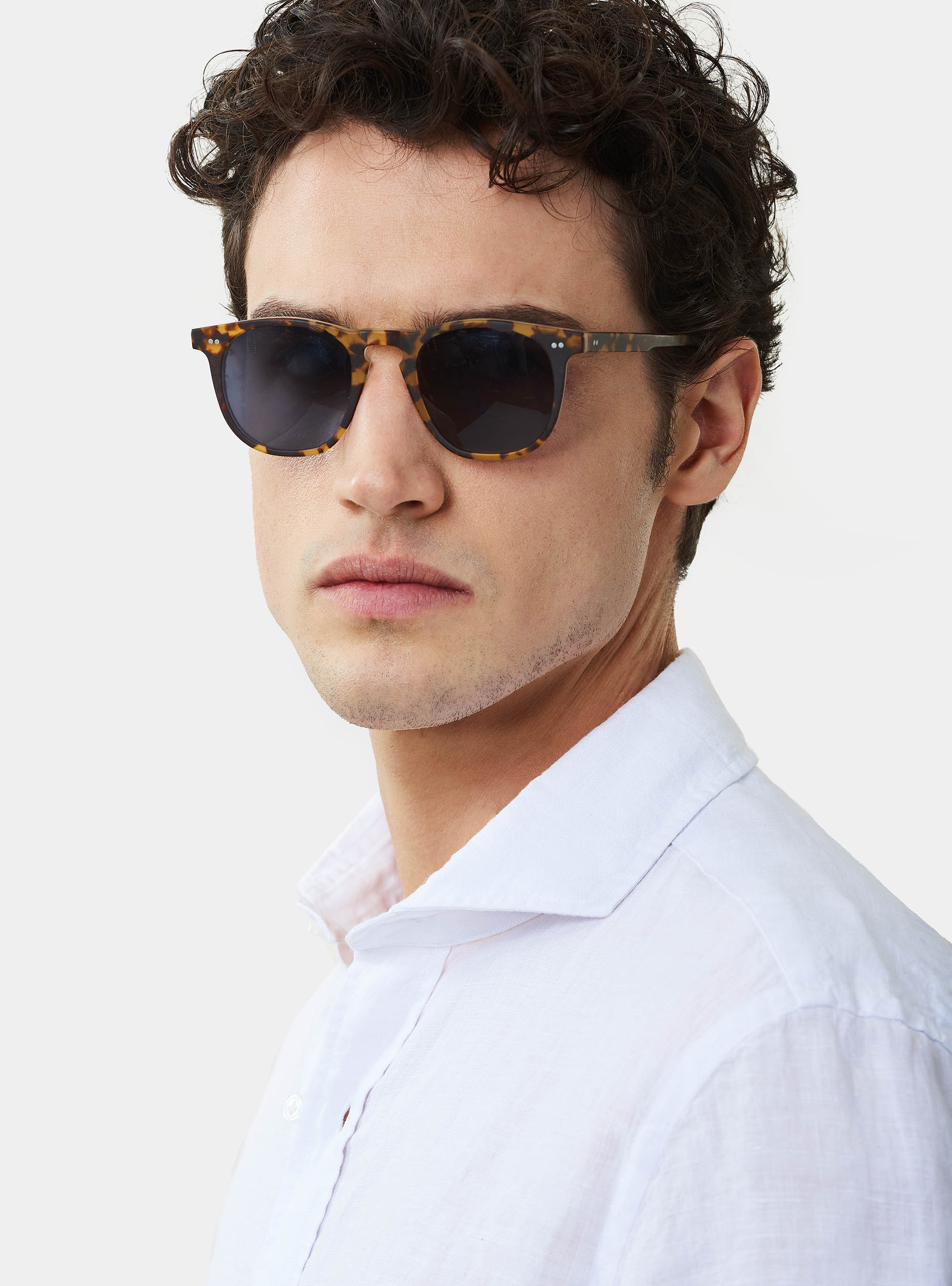 Camicia slim 100% lino delav&egrave;, BIANCO