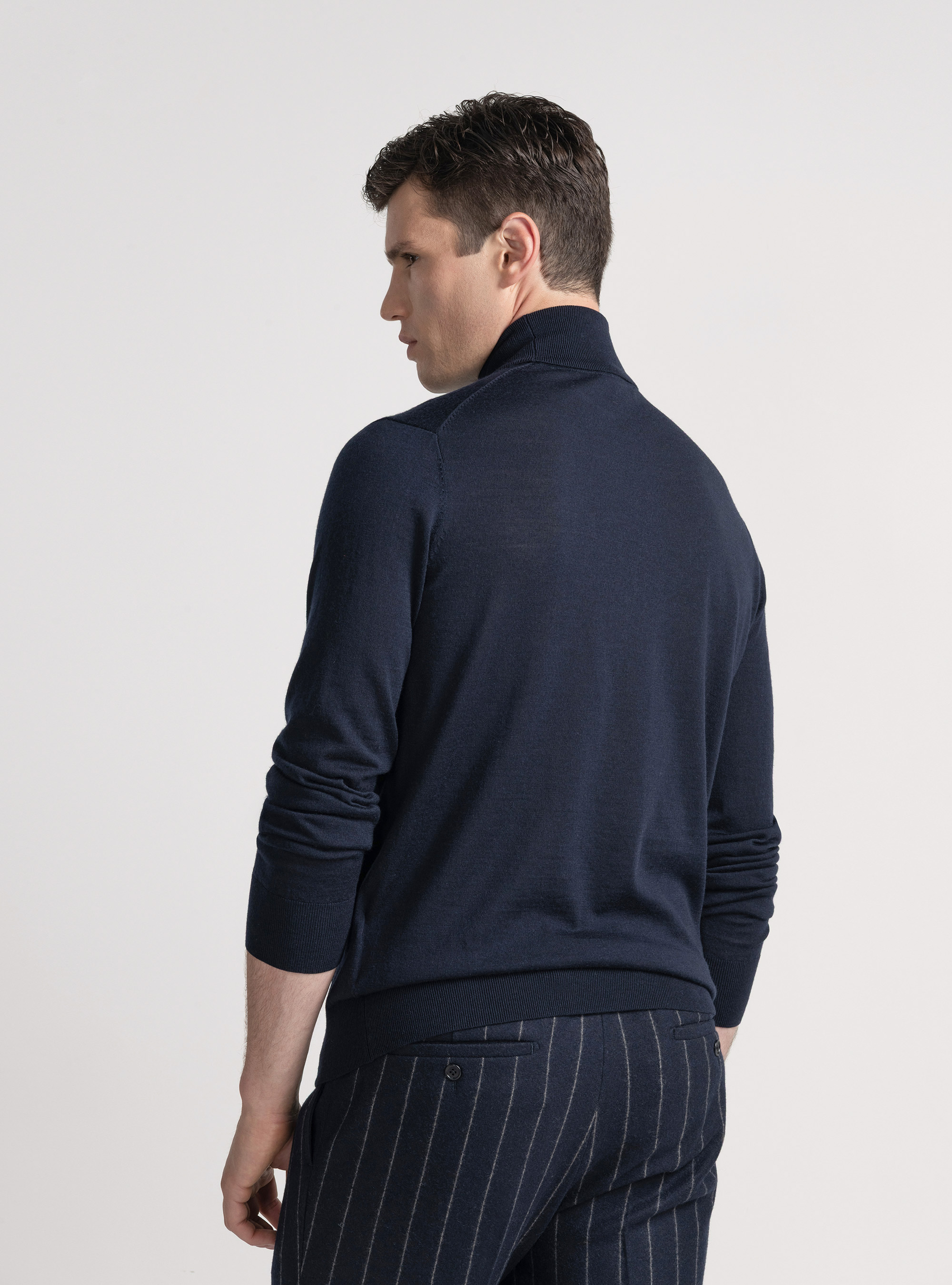Turtleneck in pure extra-fine merino wool, NAVY BLUE
