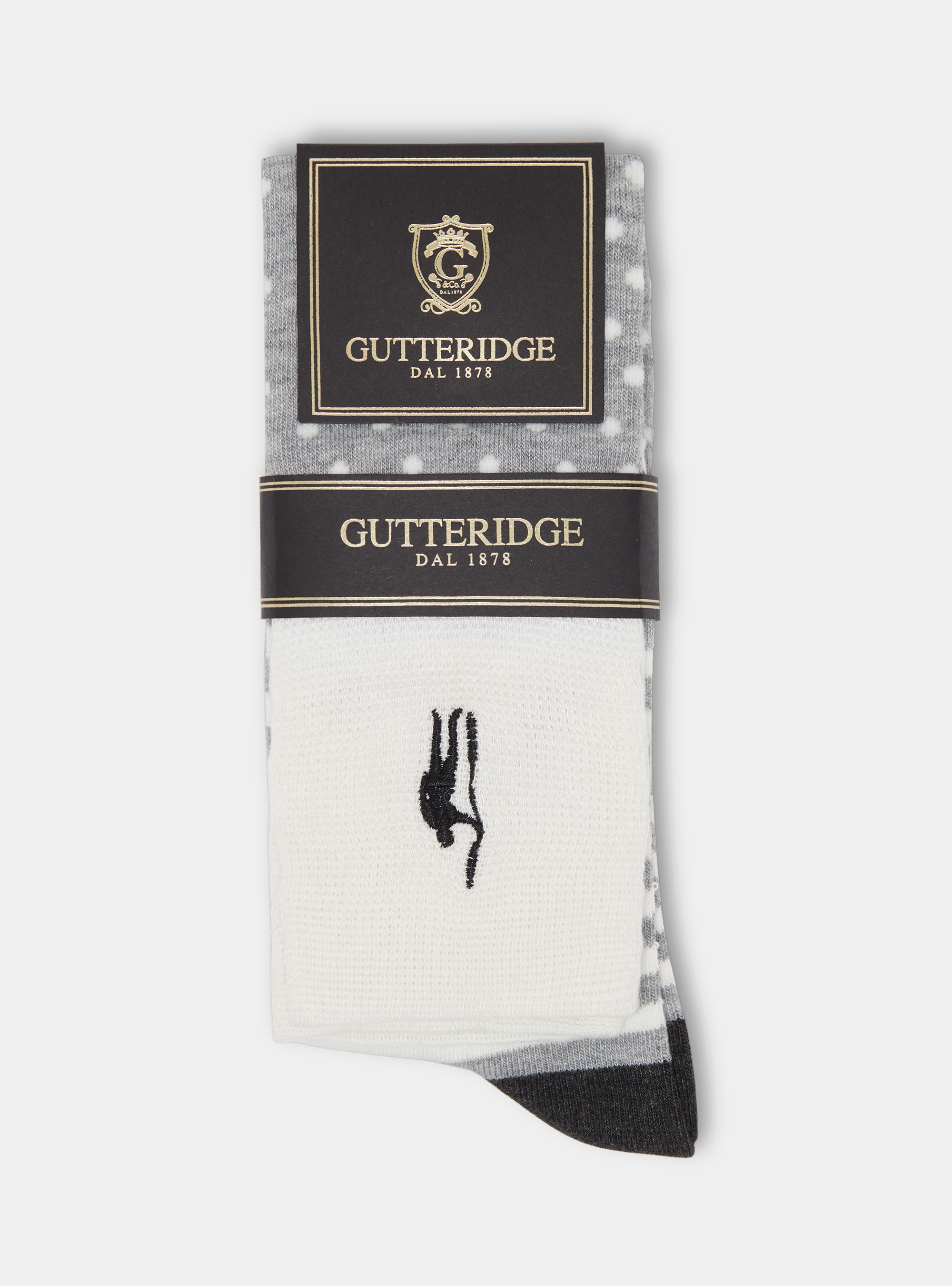 Calcetines largos de lunares y rayas con bordado, GRIGIO MELANGE 0151C