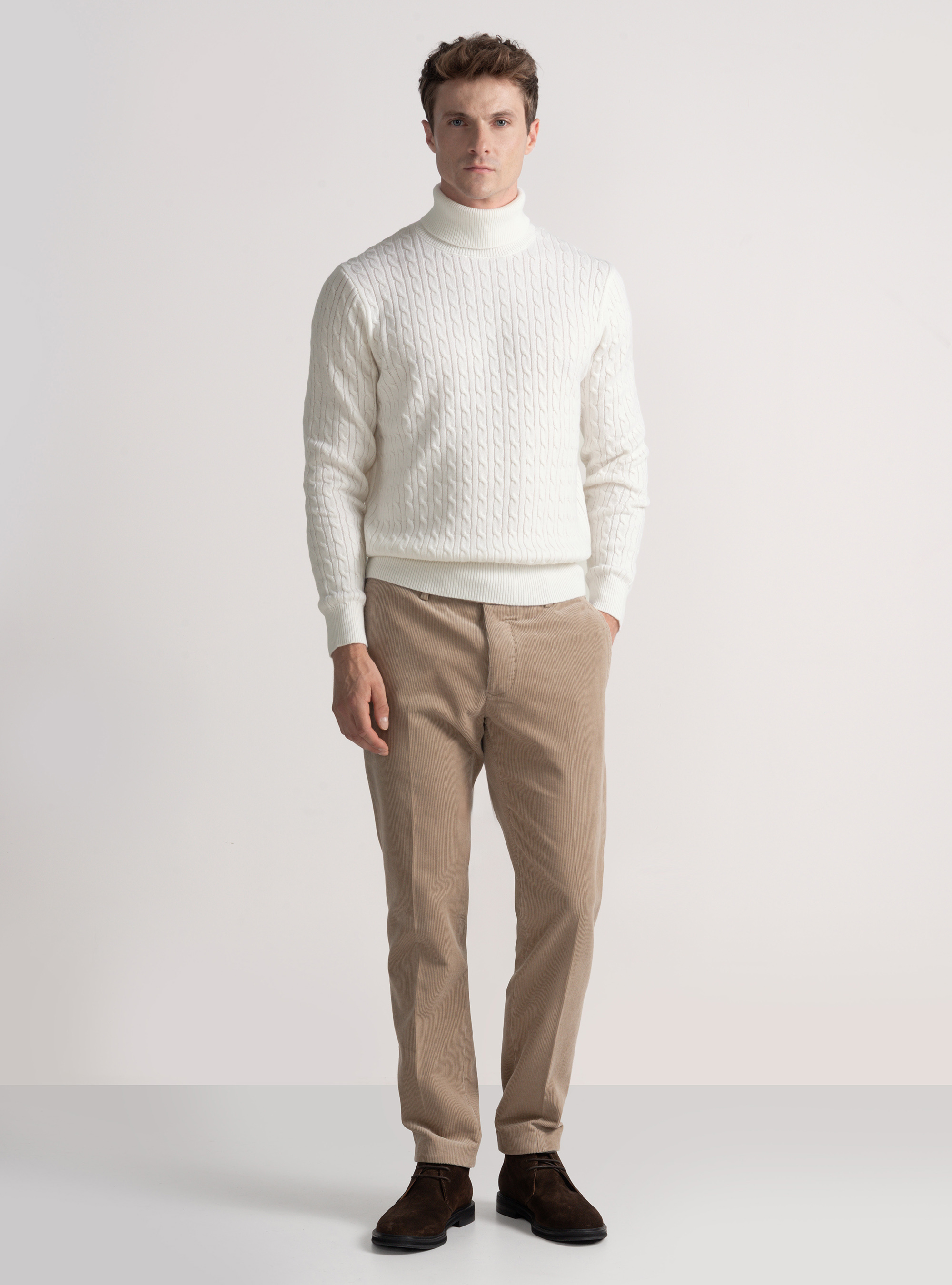 Wool-blend turtleneck sweater with braid, WHITE