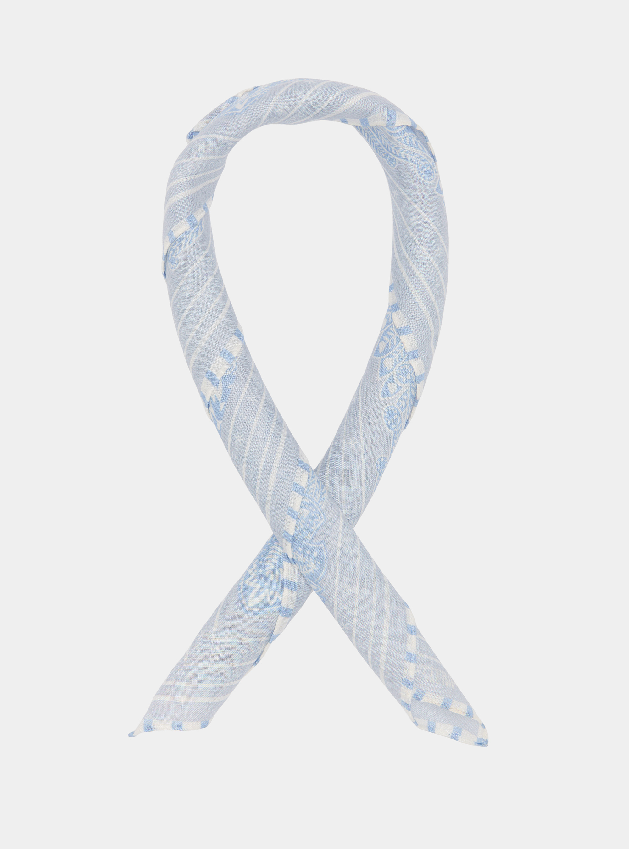 Bandana-style patterned linen foulard, LIGHT BLUE