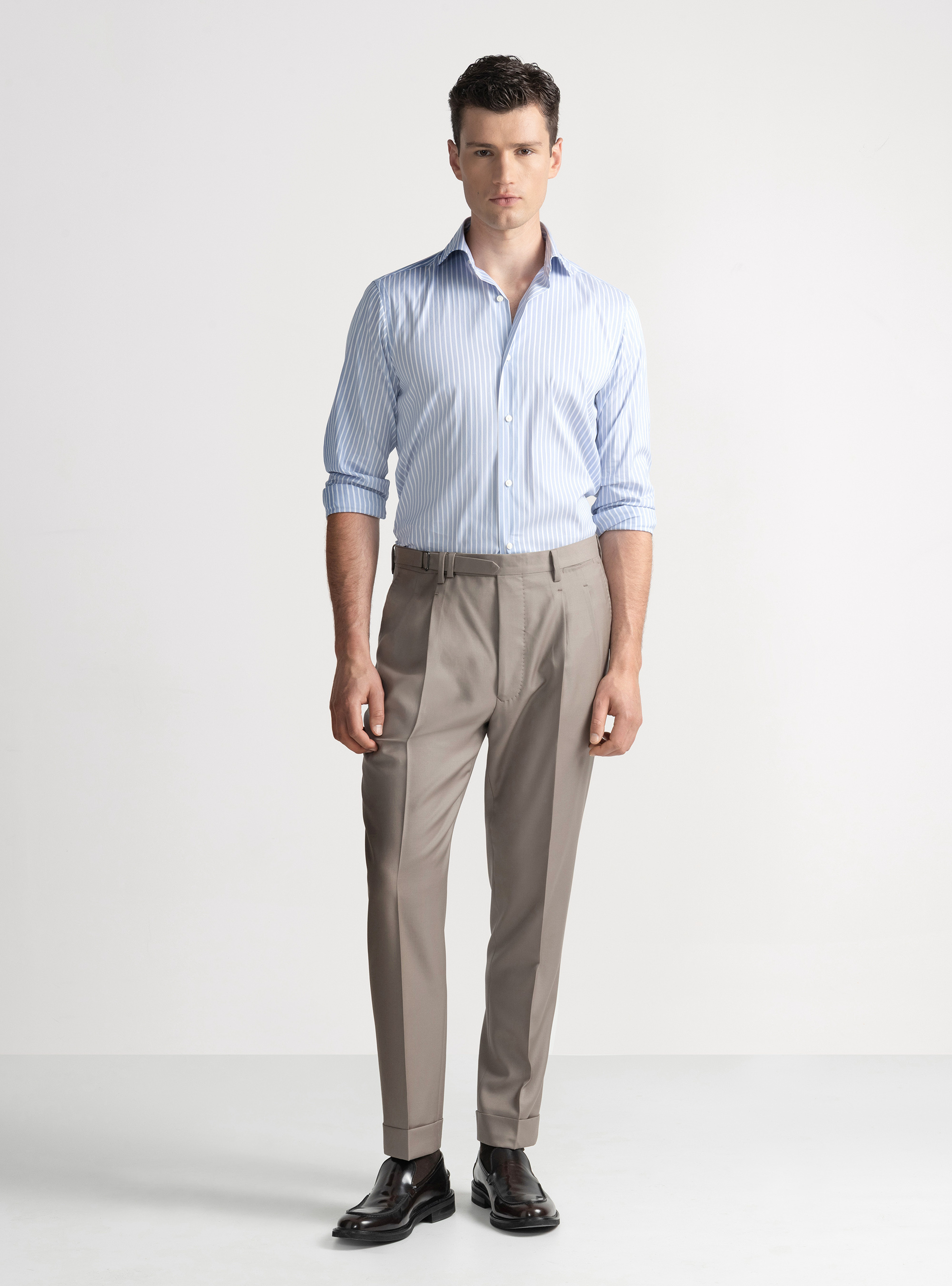 Vitale Barberis Canonico wool pleat trousers, MUD
