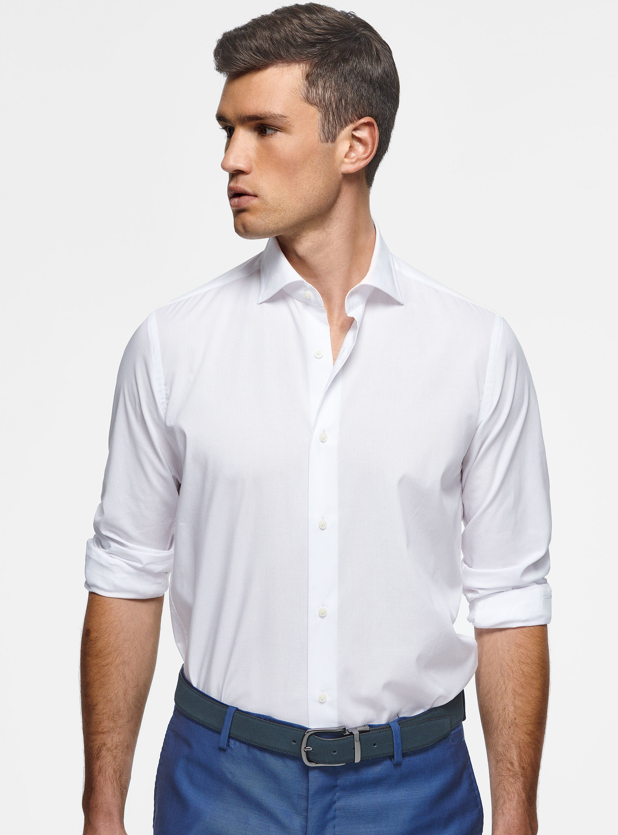 Stretch poplin shirt, WHITE