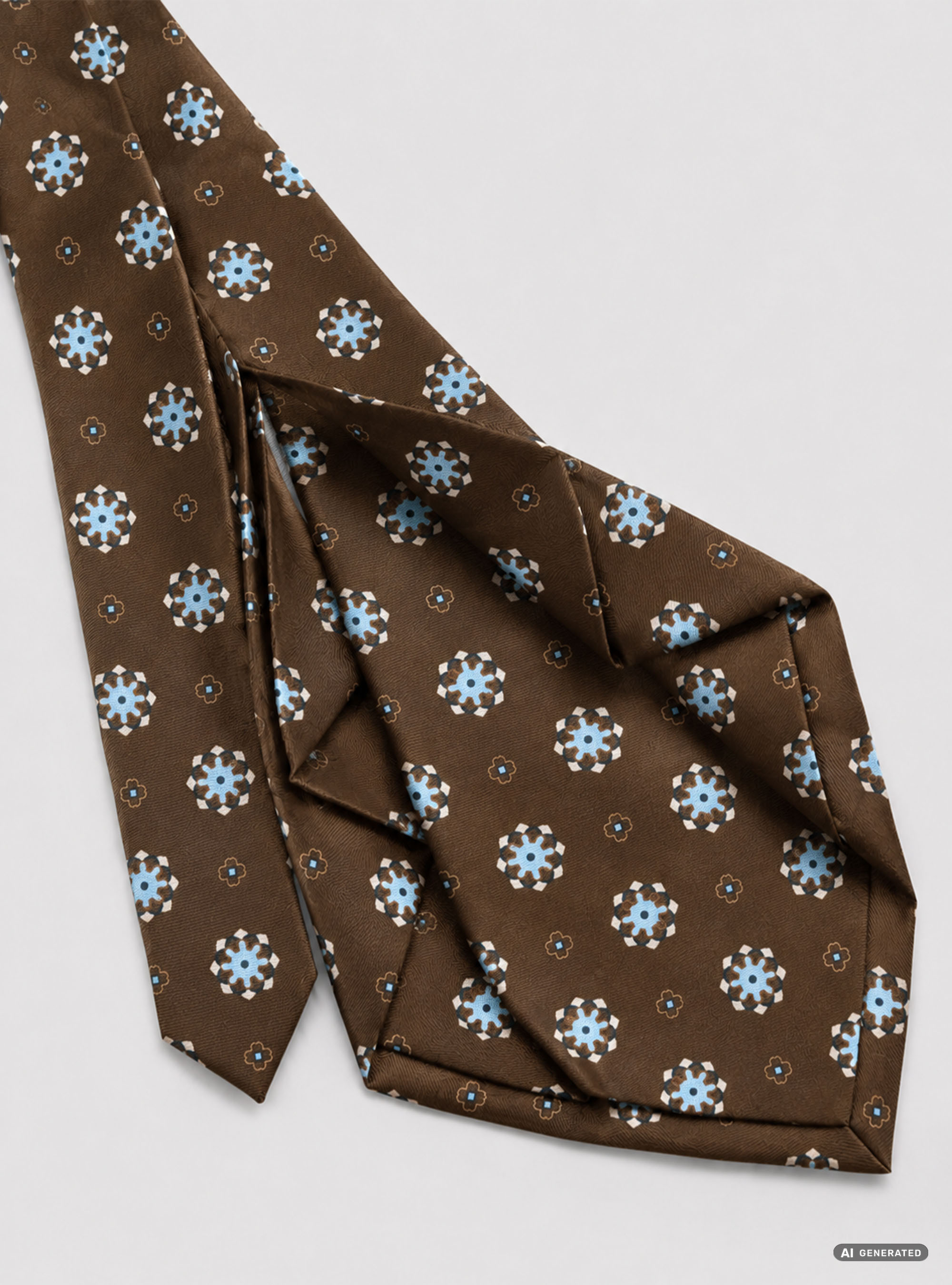 Corbata de seda estampada con 5 pliegues, MARRON