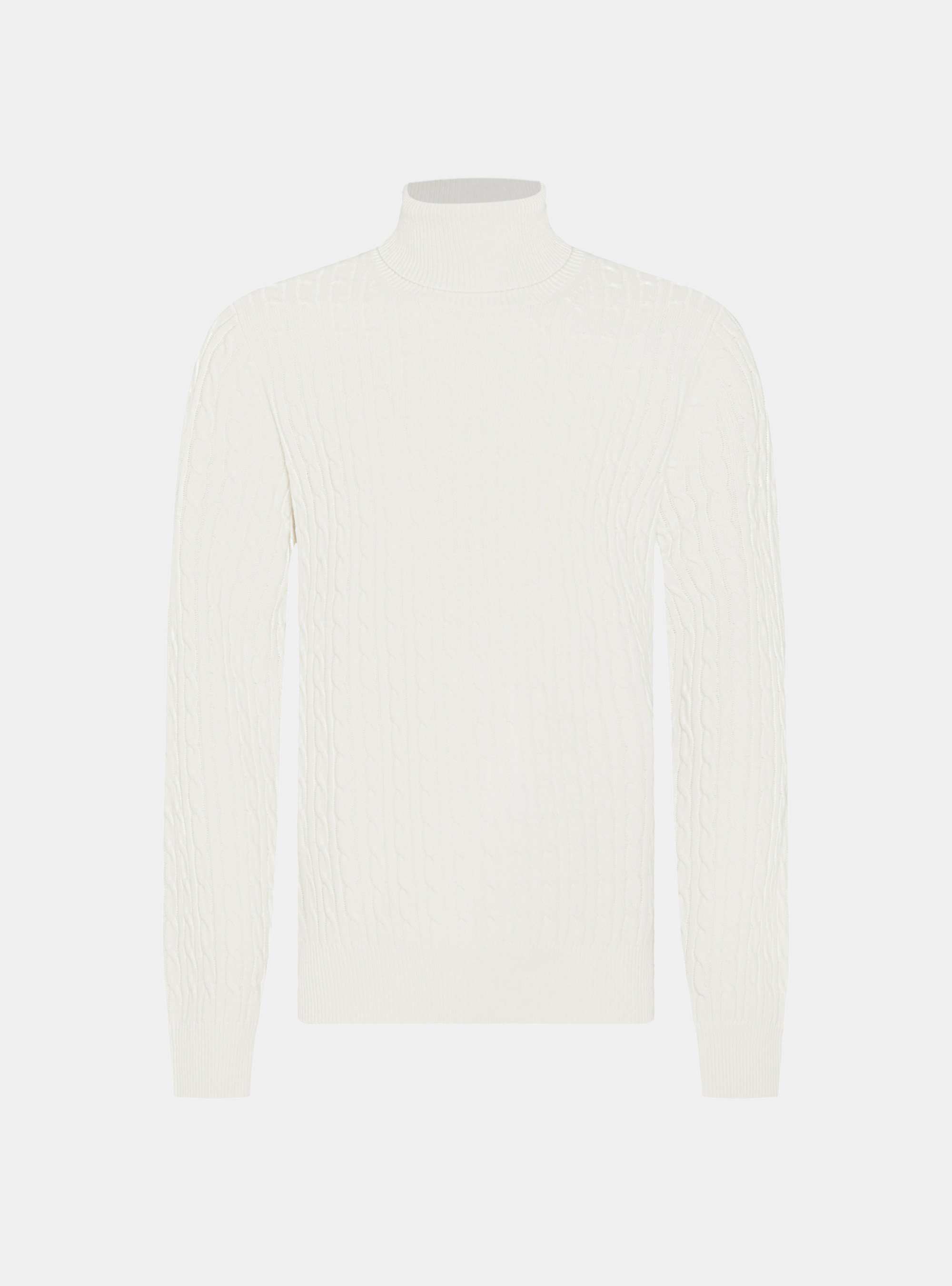 Turtleneck sweater with cashmere wool braid, WHITE