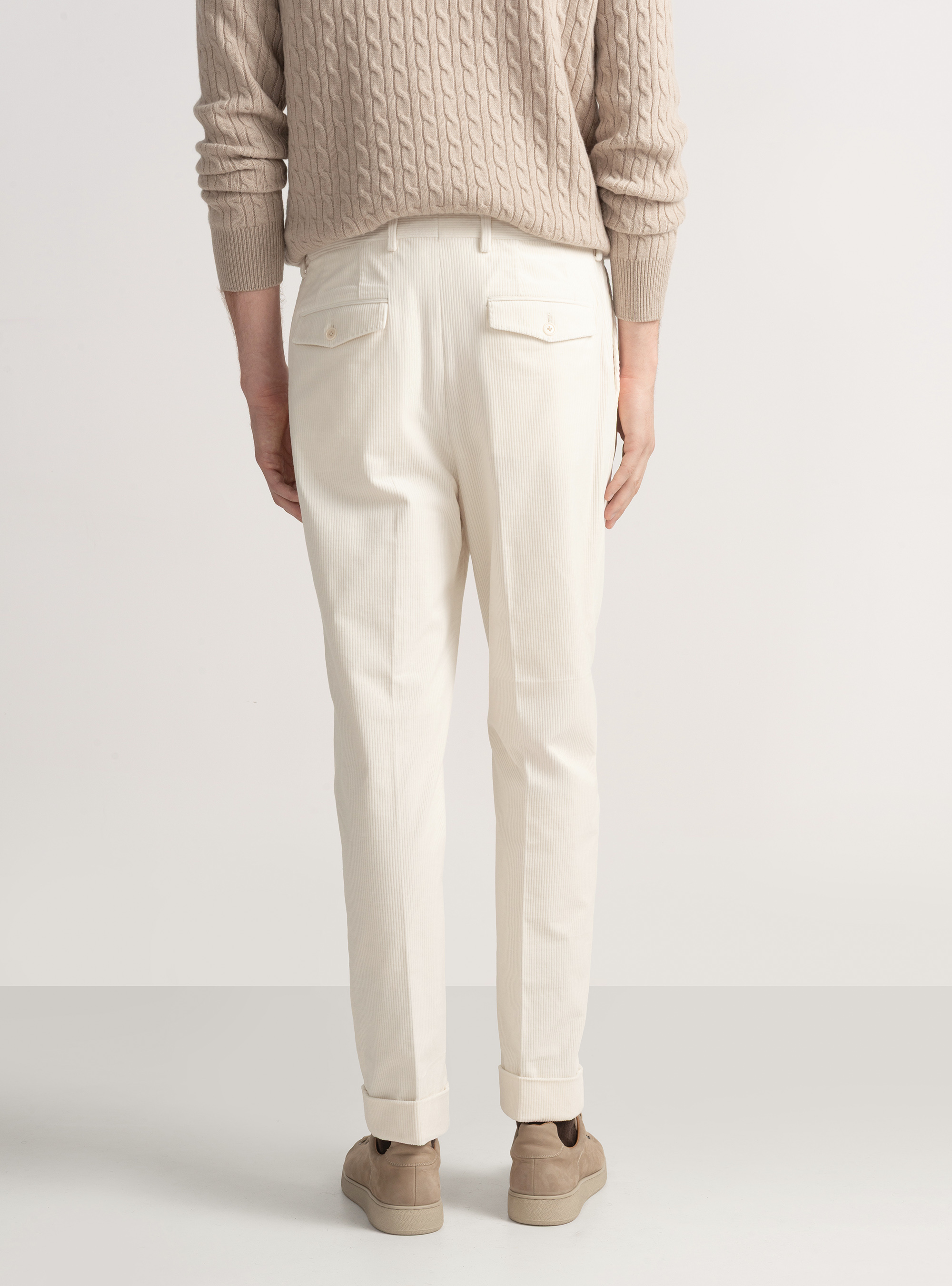 Duca Visconti di Modrone stretch corduroy pleat trousers, WHITE