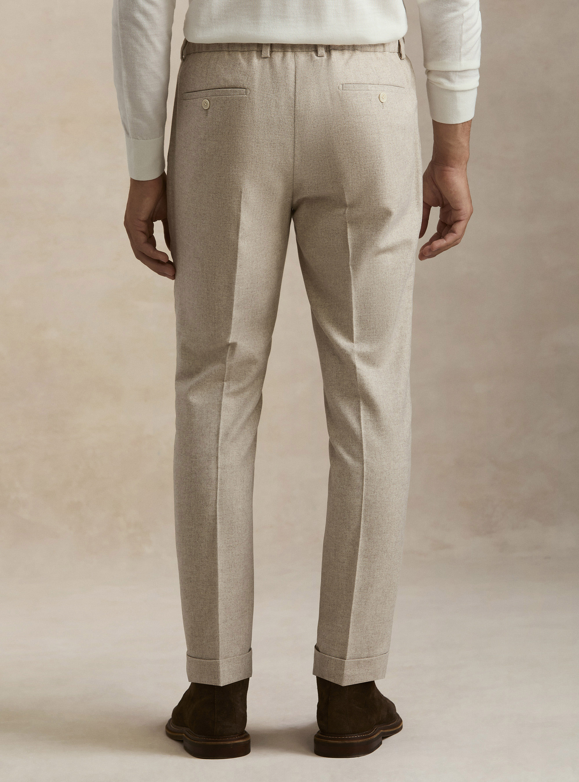 Lightweight wool blend drawstring trousers, ECRU