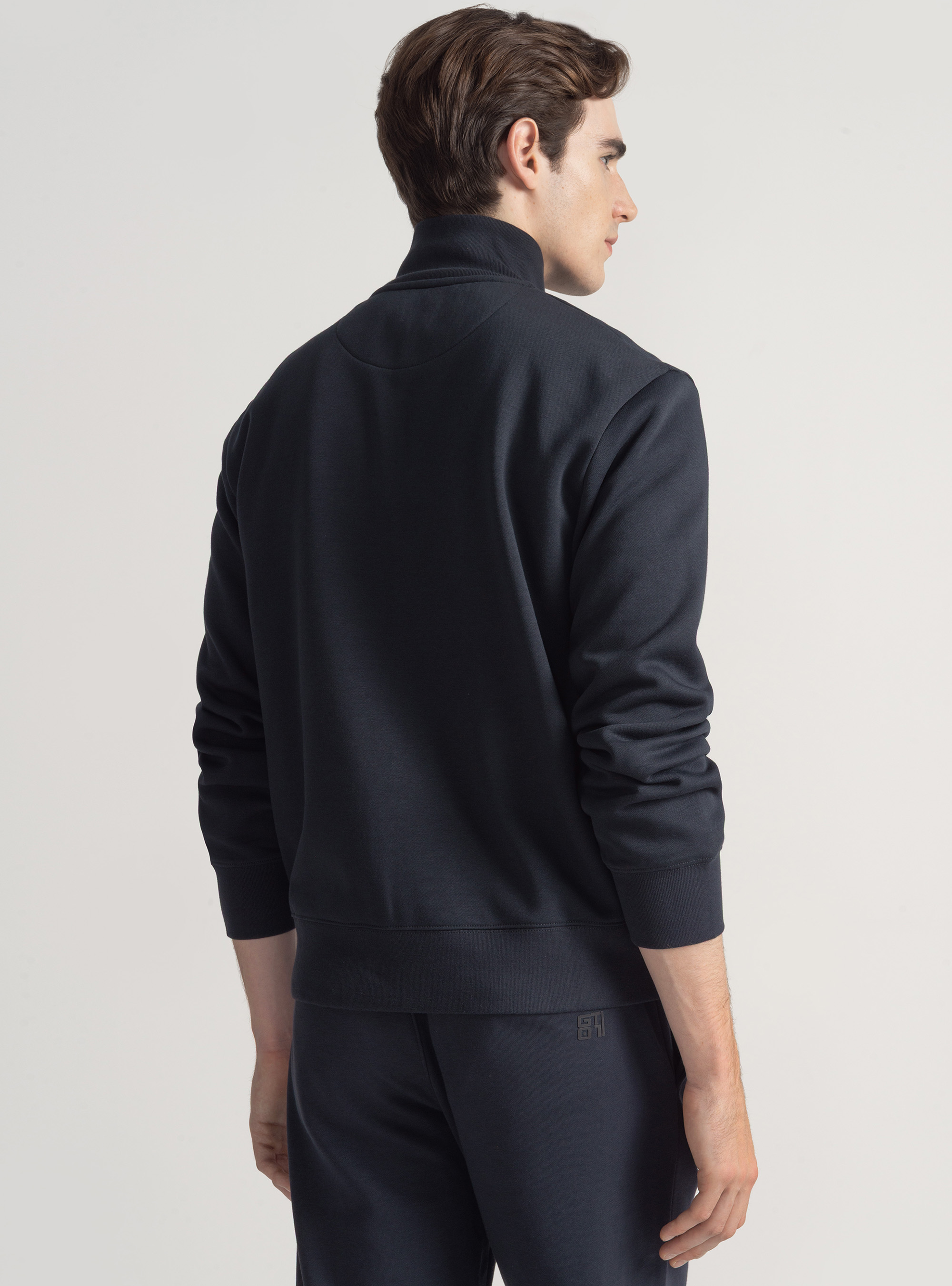 Sweatshirt zipp&eacute; en coton m&eacute;lang&eacute;, BLEU MARINE