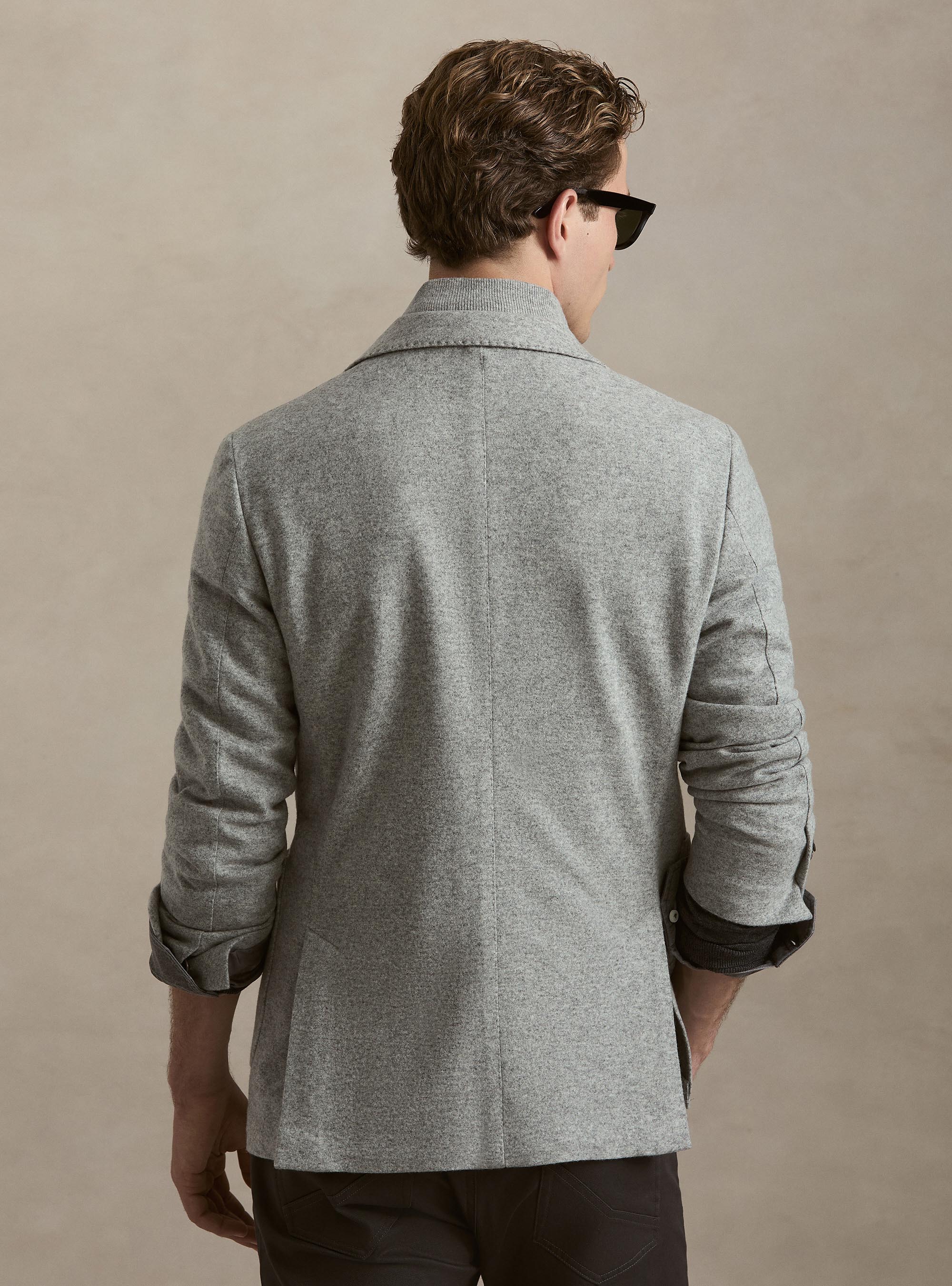 M&eacute;lange Wool-Blend Jersey Jacket with Internal Bib, LIGHT GREY MELANGE