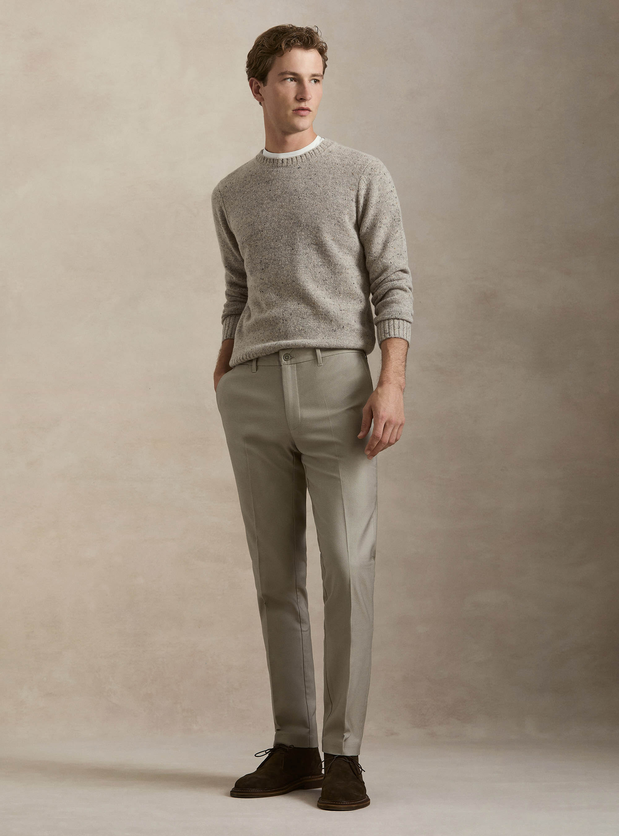 Pantalones chino de algod&oacute;n labrado, CRUDO
