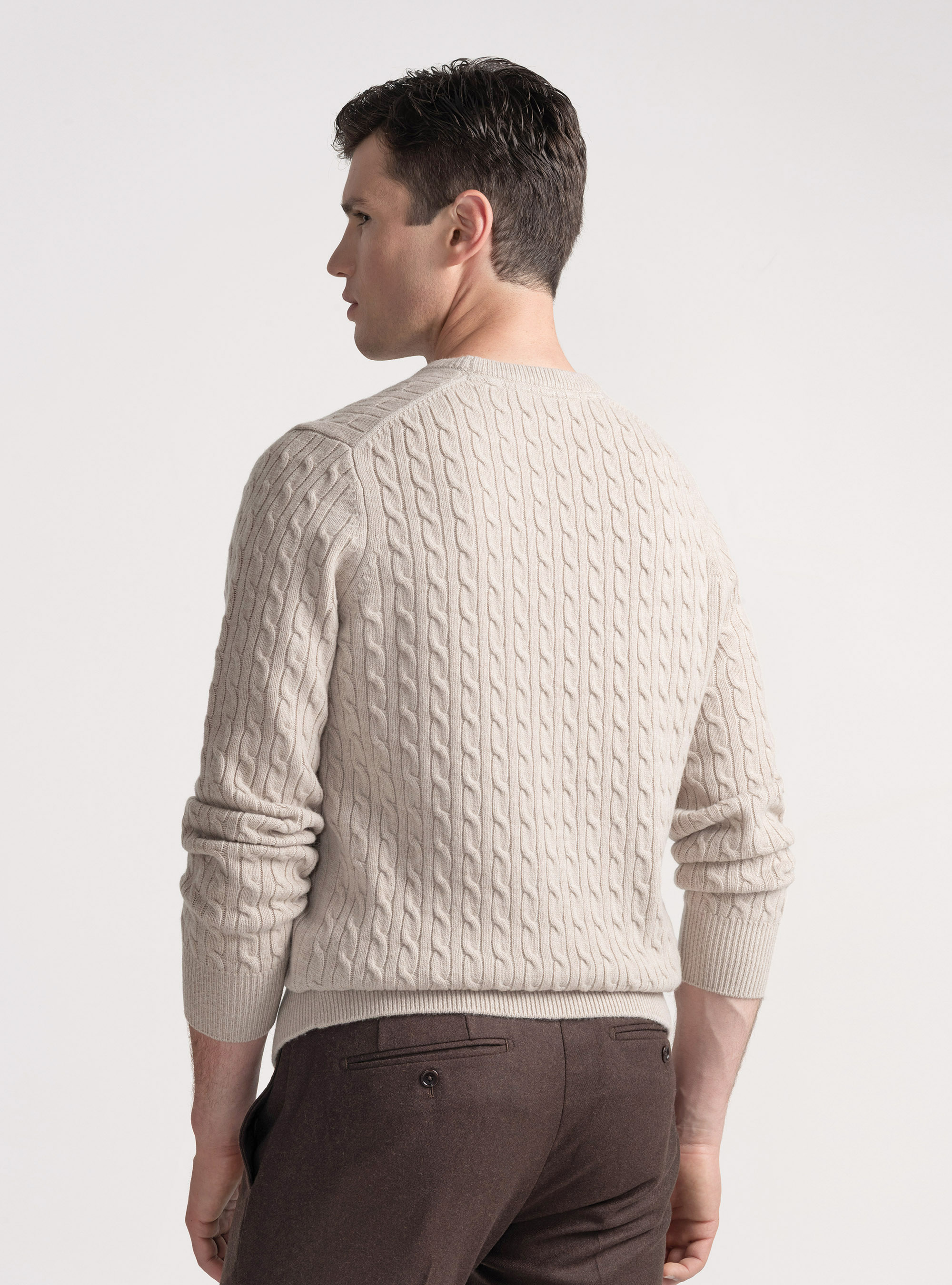 Crew-neck sweater with wool and cashmere braid, ECRU