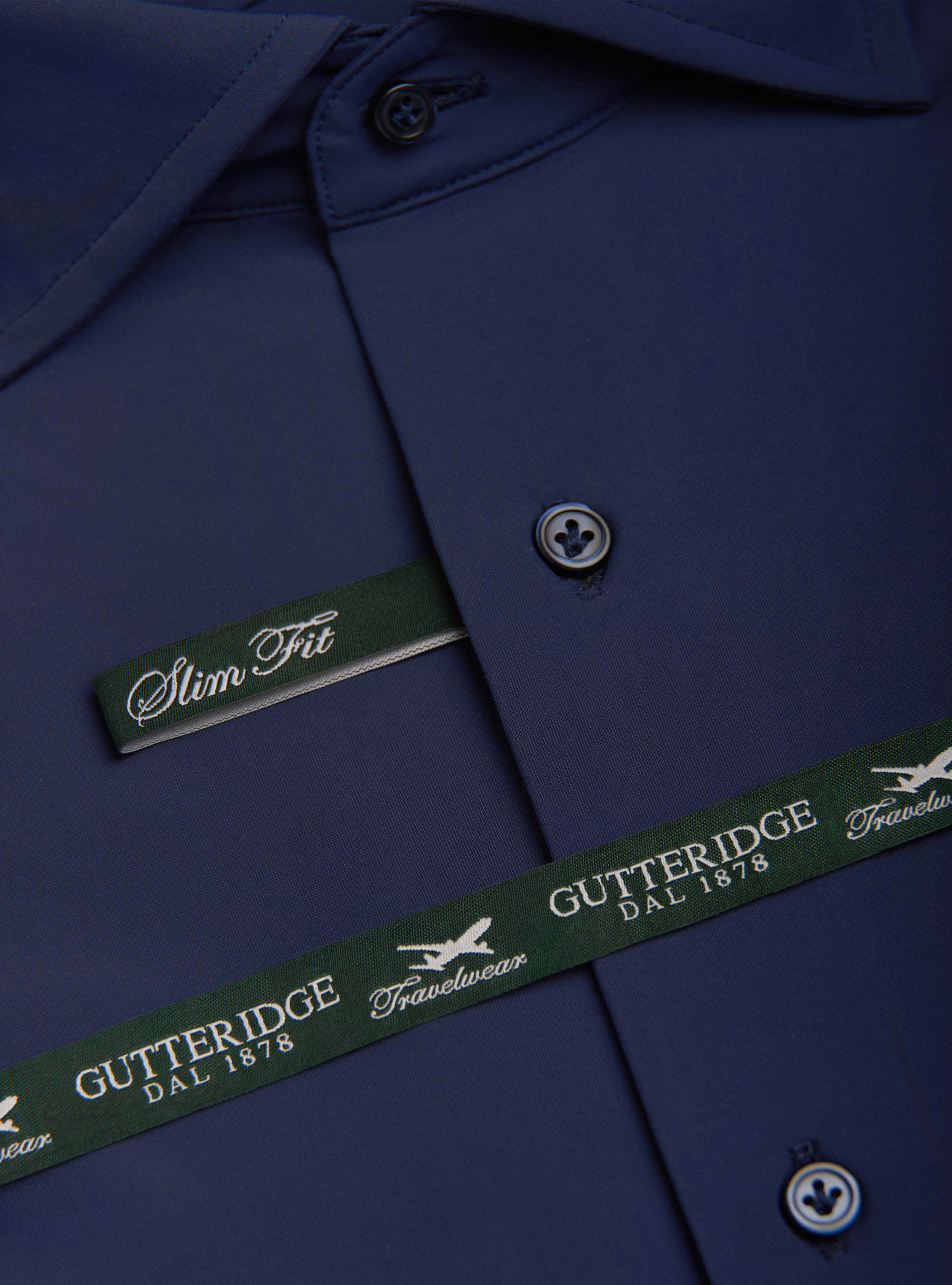Chemise de voyage col fran&ccedil;ais semi-ouvert, BLEU MARINE